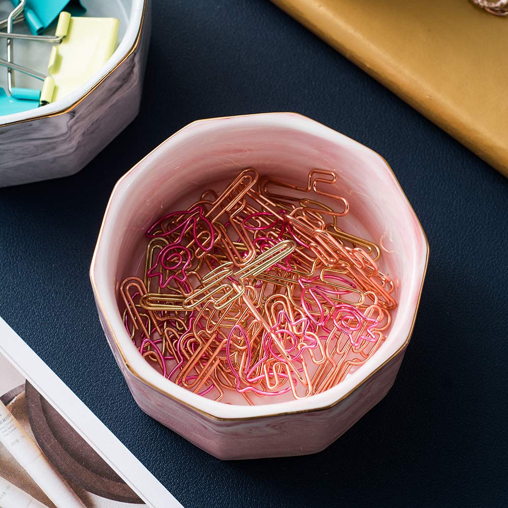 Ceramic Marbling Paper Clip Holder & Organizer - Stylish Desk Accessory for Office, School, or Home Use - Perfect for Binder Clips, Paper Clips & Stationery (White)