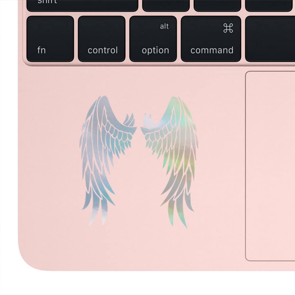 Saint Wings Lovely Holographic Vinyl Decals (Set of 2) - Waterproof Stickers for Laptop, Phone, Helmet, Car, Window, Mug & More - Perfect for DIY Decoration, Personalizing Devices & Home Decor