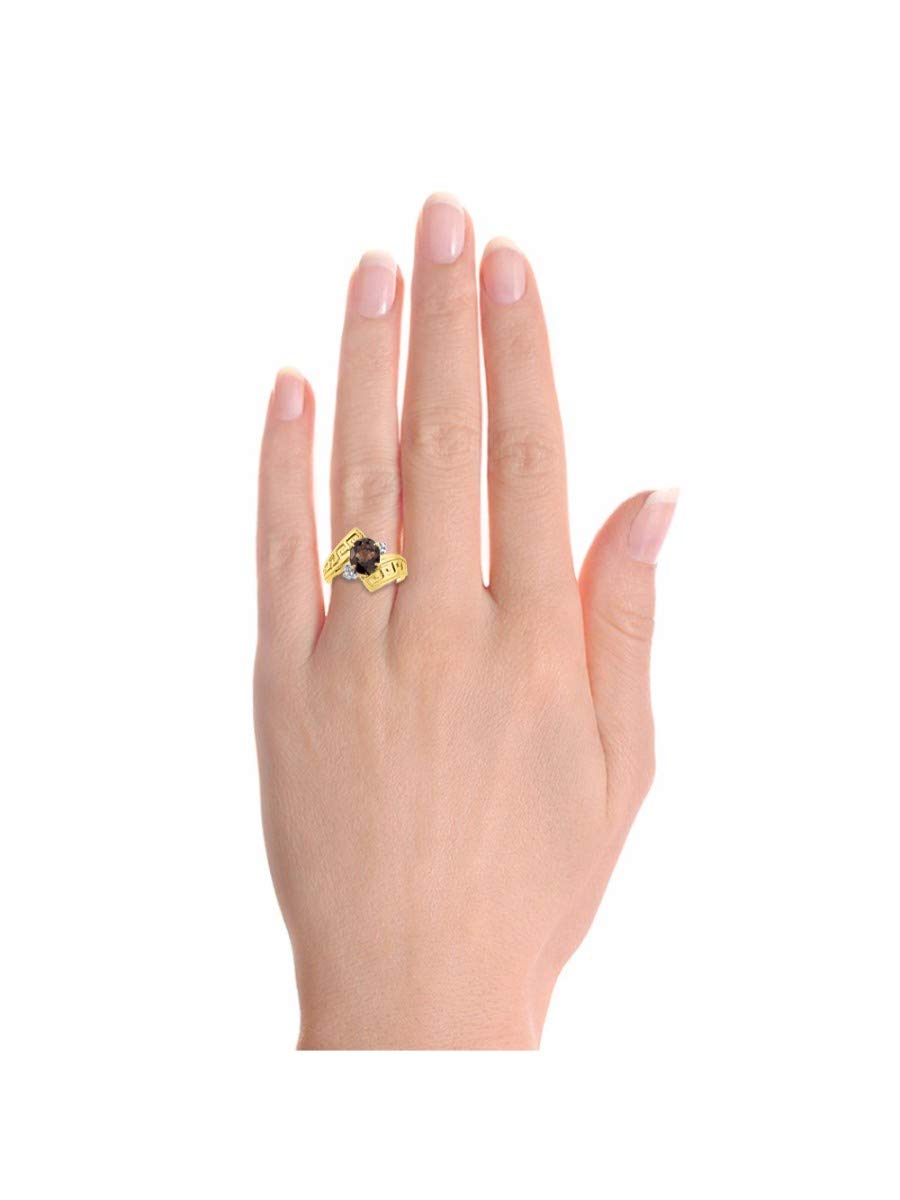 Rylos Greek Key Designer Ring for Women - 9X7MM Gemstone & Diamond Accent in Yellow Gold Plated Silver - Sizes 5-10 - Perfect for Weddings, Parties & Special Occasions