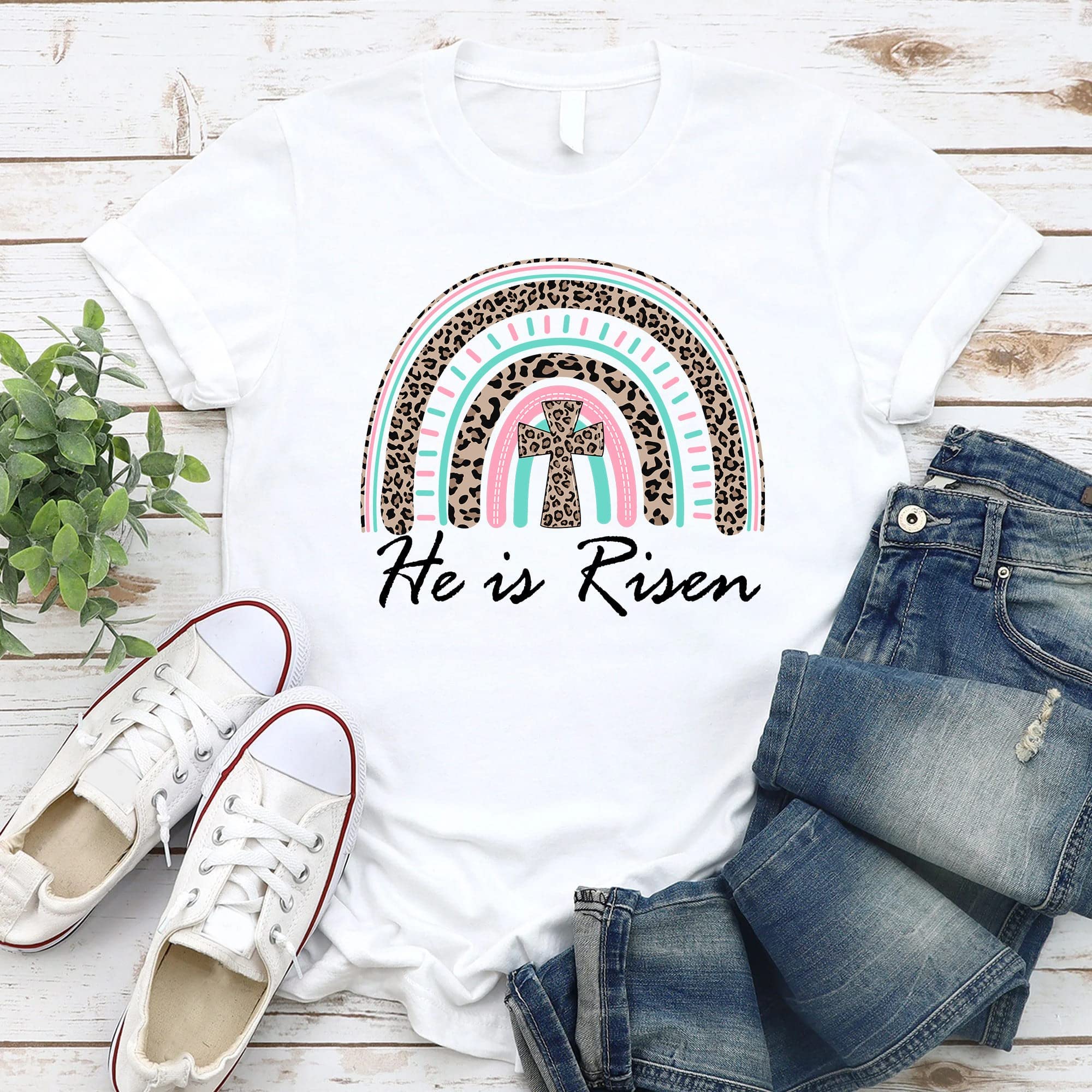 He is Risen Easter T-Shirt for Women - Christian Easter Apparel, Jesus Easter Shirt, Family Matching Easter Outfits - Perfect for Church, Easter Sunday Celebrations & Family Gatherings