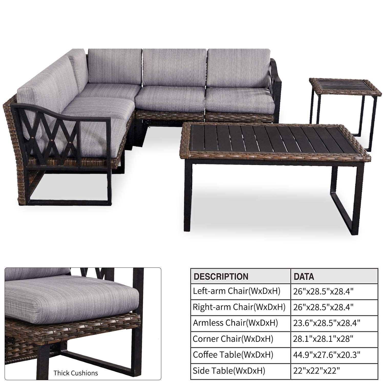 PatioFestival 7-Piece All-Weather Wicker Outdoor Sofa Set with 6.3