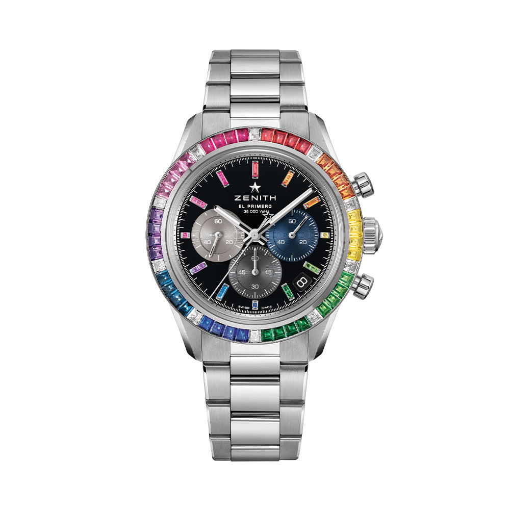 Chronomaster Sport Rainbow 41mm Black Dial Men's Watch with Stainless Steel Bracelet - Perfect for Luxury Collectors, Business Meetings & Special Occasions