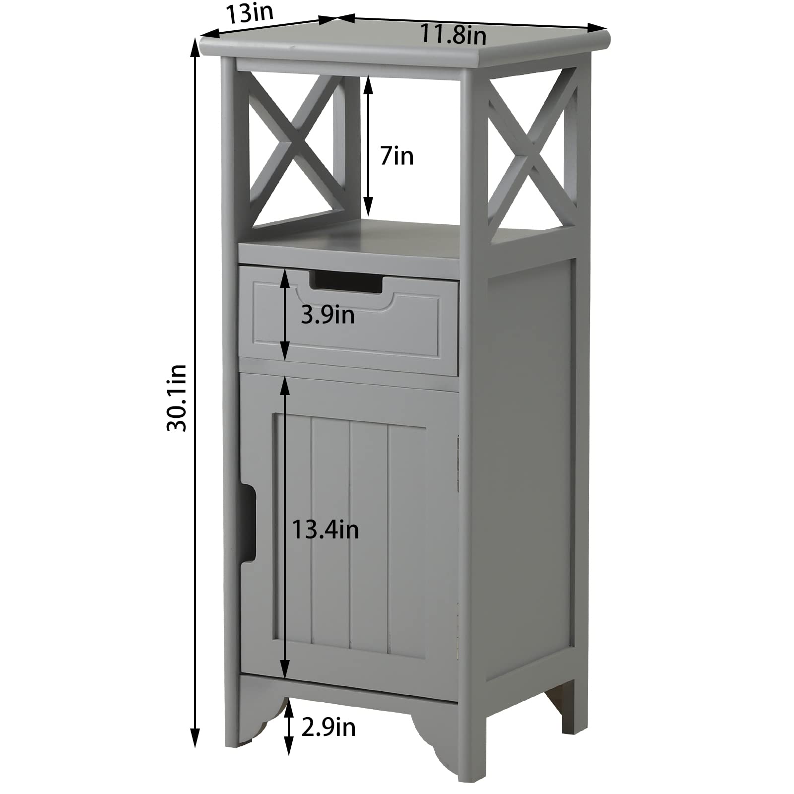 Tall Nightstand with Shelf & Drawer - Fully Assembled Narrow End Table with Door for Bedroom, Bathroom, Entryway - Gray - Perfect for Small Spaces & Storage Solutions