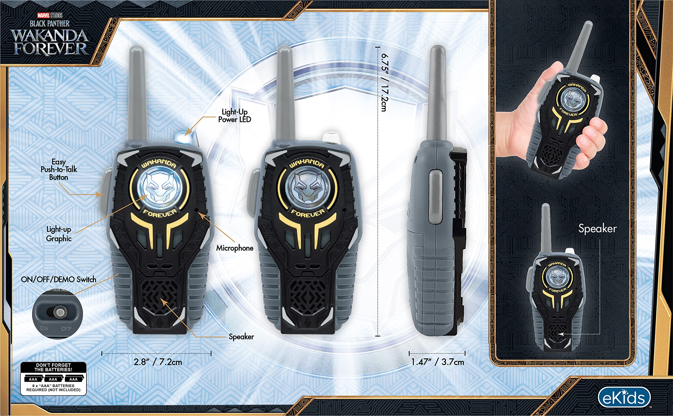 Black Panther Wakanda Forever Kids Walkie Talkies - Static-Free Toy for Boys & Girls Ages 3+ | Indoor & Outdoor Play, Birthday Gifts, Superhero Role Play, Camping Adventures