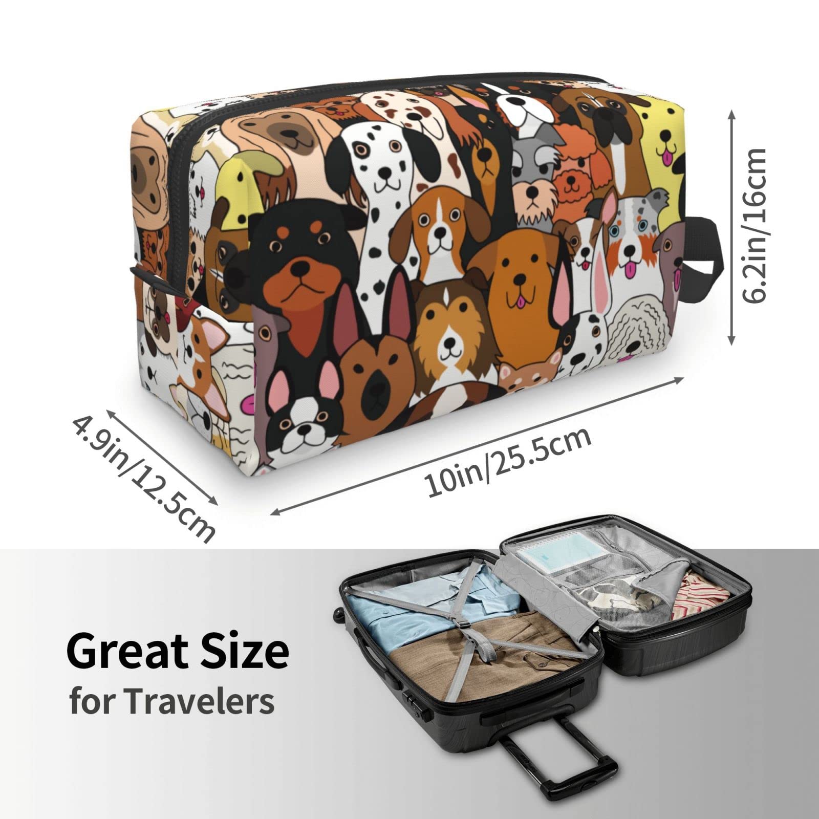 Waterproof Dog Toiletry Travel Bag for Women & Men - Zippered Cosmetic Makeup Pouch with Storage Compartments | Perfect for Pet Grooming, Camping Trips & Vacation Essentials