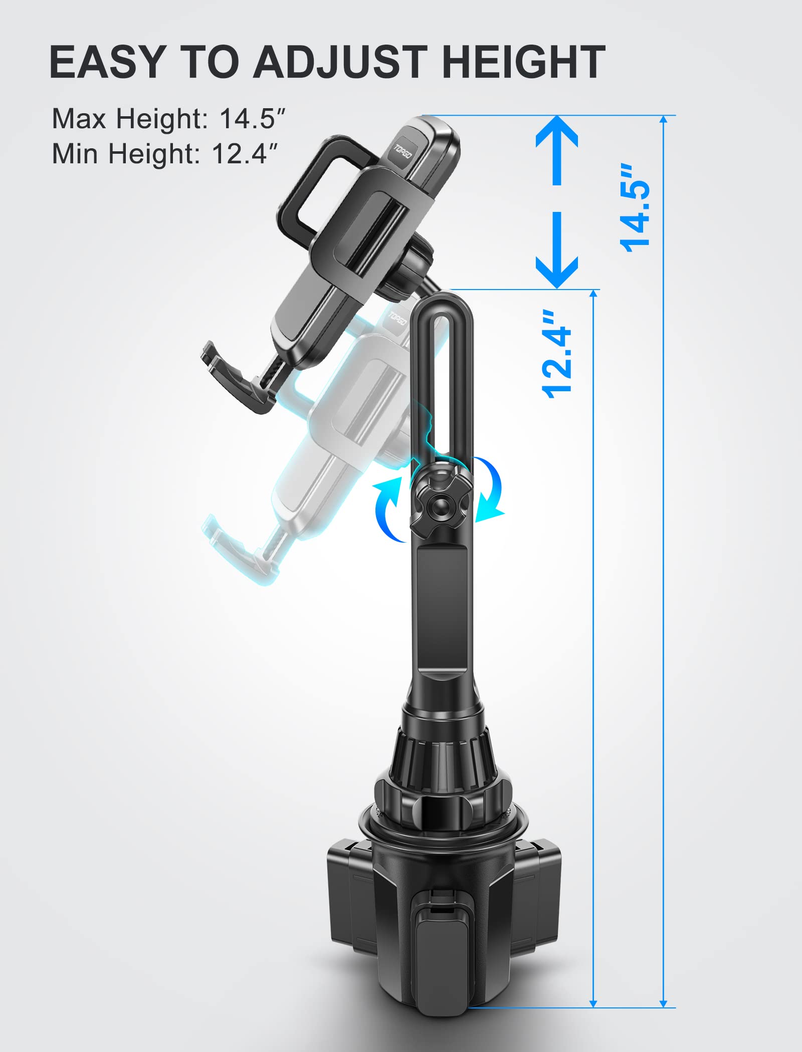 Adjustable Cup Phone Mount with Gooseneck & Long Pole - Universal Car Cup Holder Phone Stand for iPhone Samsung (Perfect for Road Trips, Commuting & Hands-Free Viewing)
