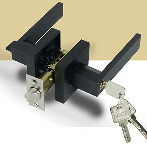 **Square Channel Privacy Door Lock - Black Interior Bedroom & Bathroom Handle with 3-Bar Spherical Lock - Secure & Stylish for Homes, Offices & Rentals**