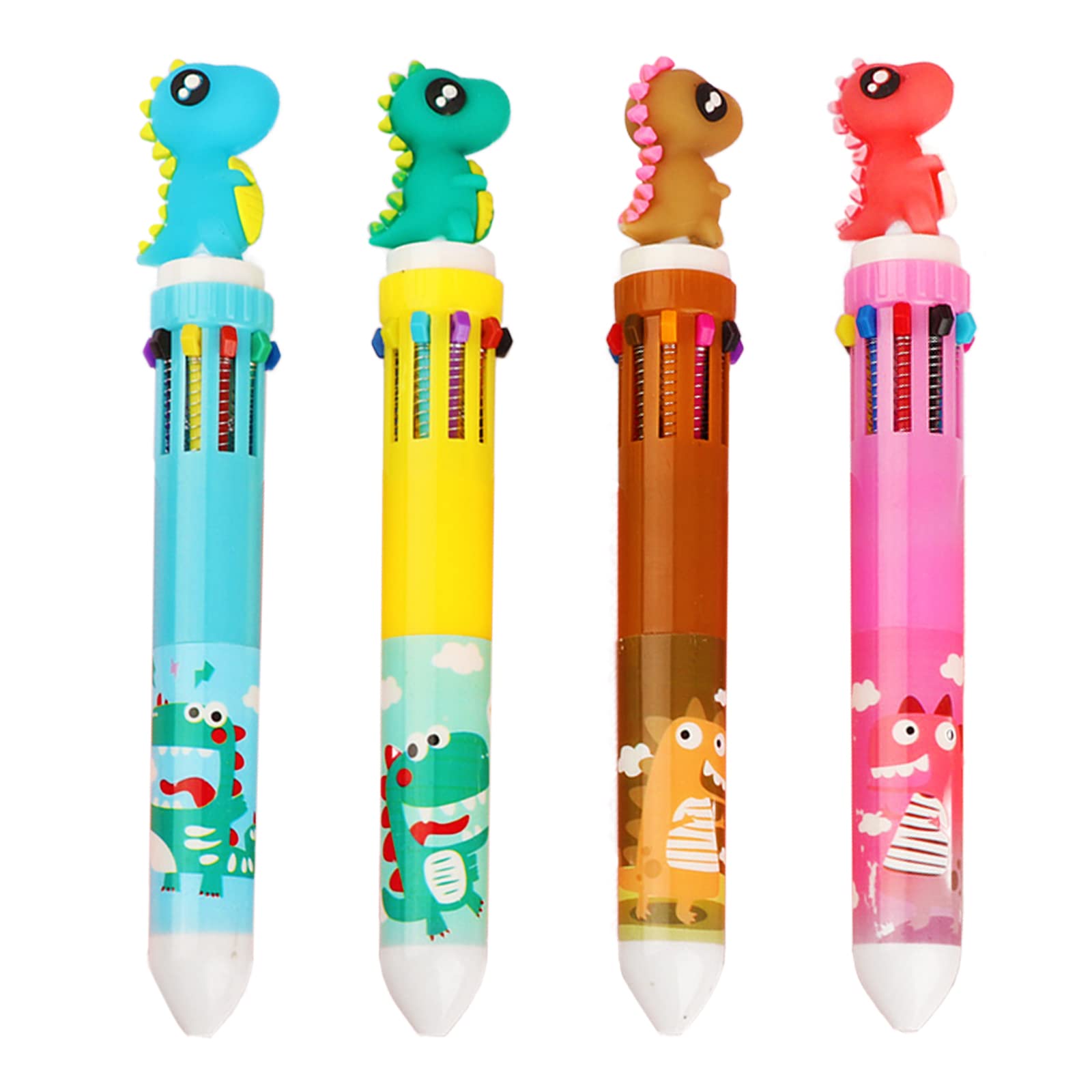 Leaflai 4Pcs Retractable Ballpoint Pens - 10-in-1 Multicolor Gel Pens with 0.5mm Liquid Ink for Office, School & Kids (Animal Design) - Perfect Gift for Students, Teachers & Children's Day