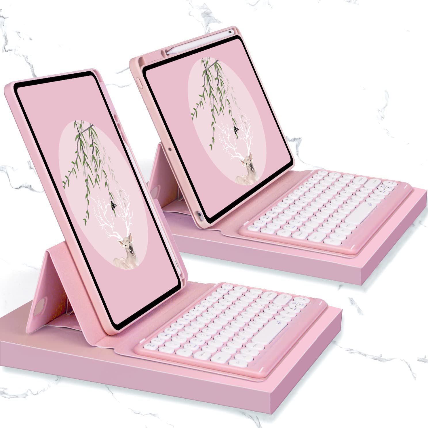 iPad Air 5th & 4th Generation Keyboard Case with Detachable Magnetic Cover - Compatible with iPad Pro 11, Includes Pencil Holder & Clear Shell in Pink - Perfect for Work, Study & Travel