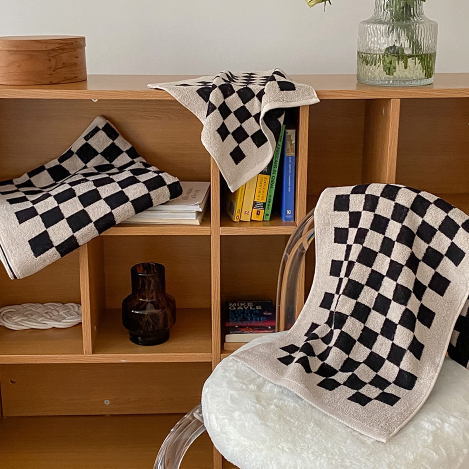 Minimalist Black and White Checkered Hand Towels - Soft Bath Towel Set for Bathroom, Dorm & Teens - Perfect for Spa, Gym, and Everyday Use