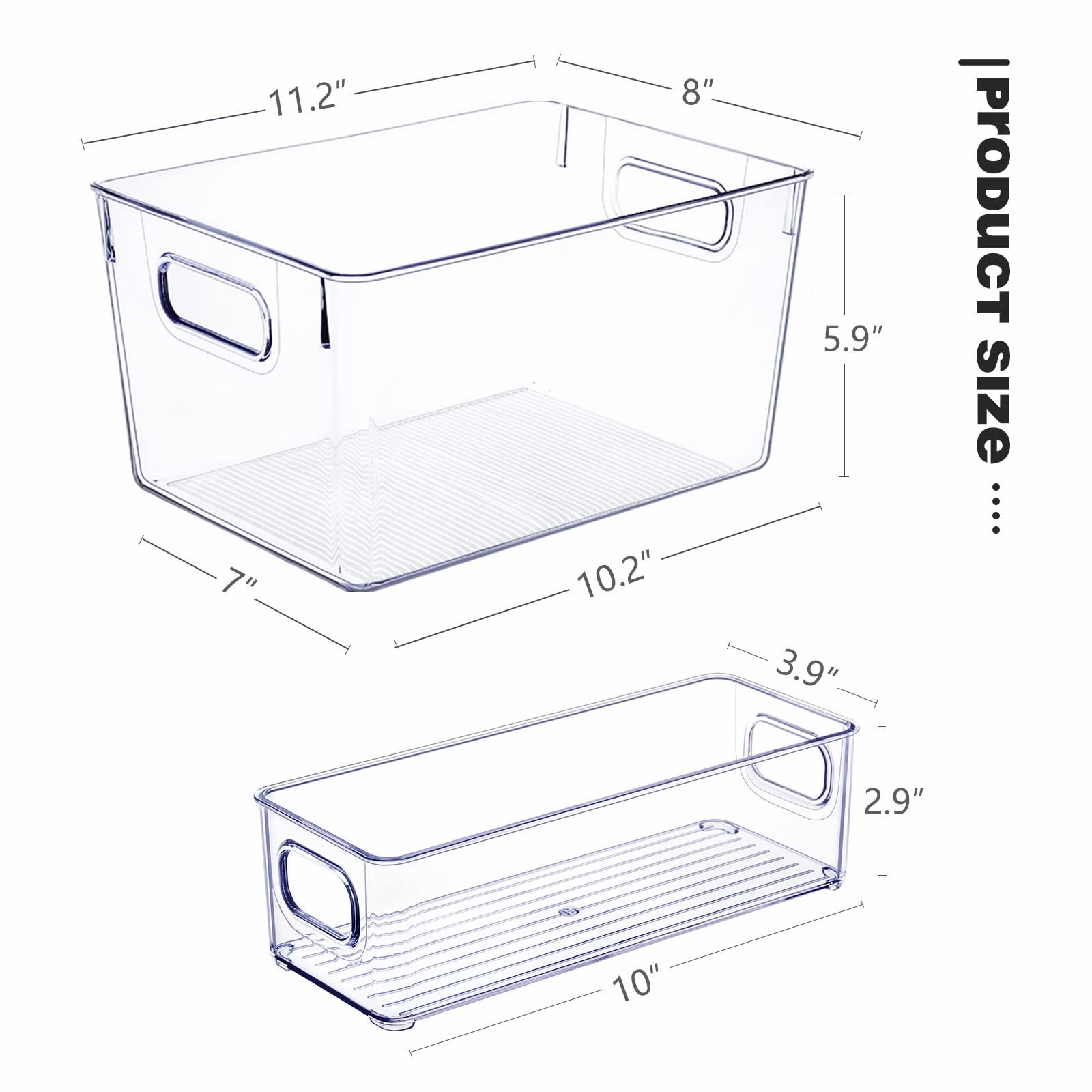 8-Piece Clear Plastic Storage Bin Set - 4 Large & 4 Small Stackable Containers for Pantry, Kitchen, Cabinet Organization | Perfect for Home Edit, Closet & Office Storage Solutions