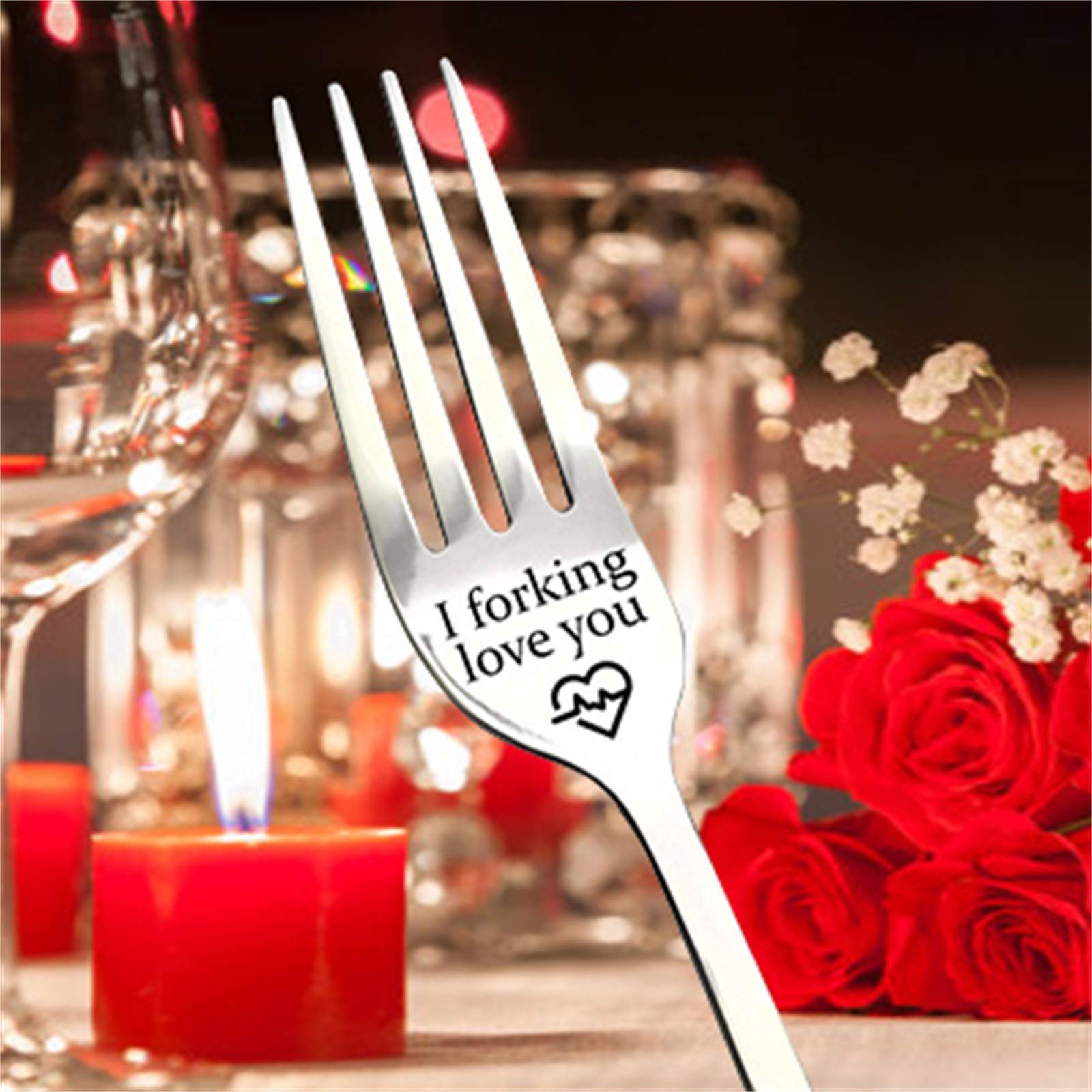 JHLIA Funny Stainless Steel Dinner Forks - 'I Forking Love You' Engraved Cutlery Set, Perfect Gift for Girlfriend, Boyfriend, Husband, Wife - Great for Weddings, Anniversaries & Valentine's Day - Elegant Tableware for Romantic Dinners & Special Occasions