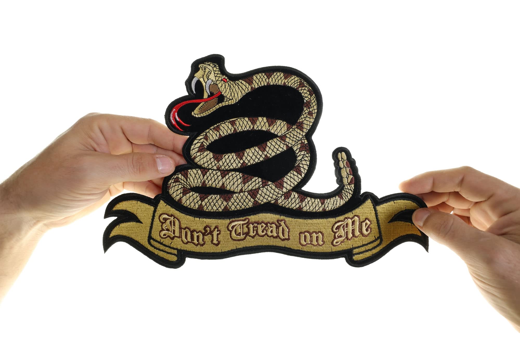 Don't Tread on Me Snake Patch - Large Patriotic Embroidered Iron-On Patch for Jackets, Hats & Bags - American Flag Military Style Badge for Veterans, Bikers & Outdoor Enthusiasts