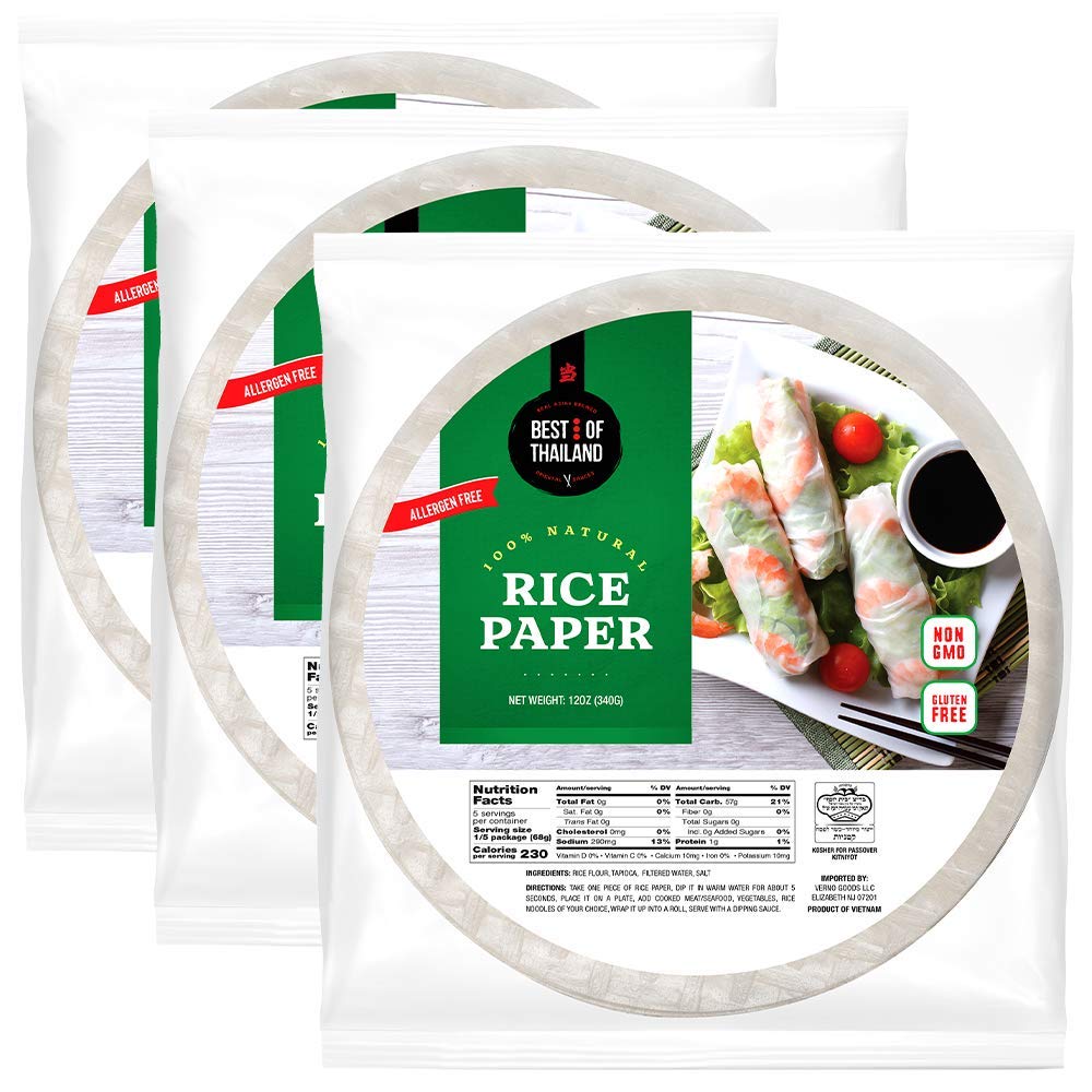 Premium Round White Rice Paper Wraps 3-Pack | Non-GMO, Gluten-Free, Vegan & Paleo Friendly | Perfect for Spring Rolls, Dumplings & Asian Cuisine | Kosher Certified for Passover Kitniyot | Ideal for Home Cooking, Meal Prep & Healthy Snacking