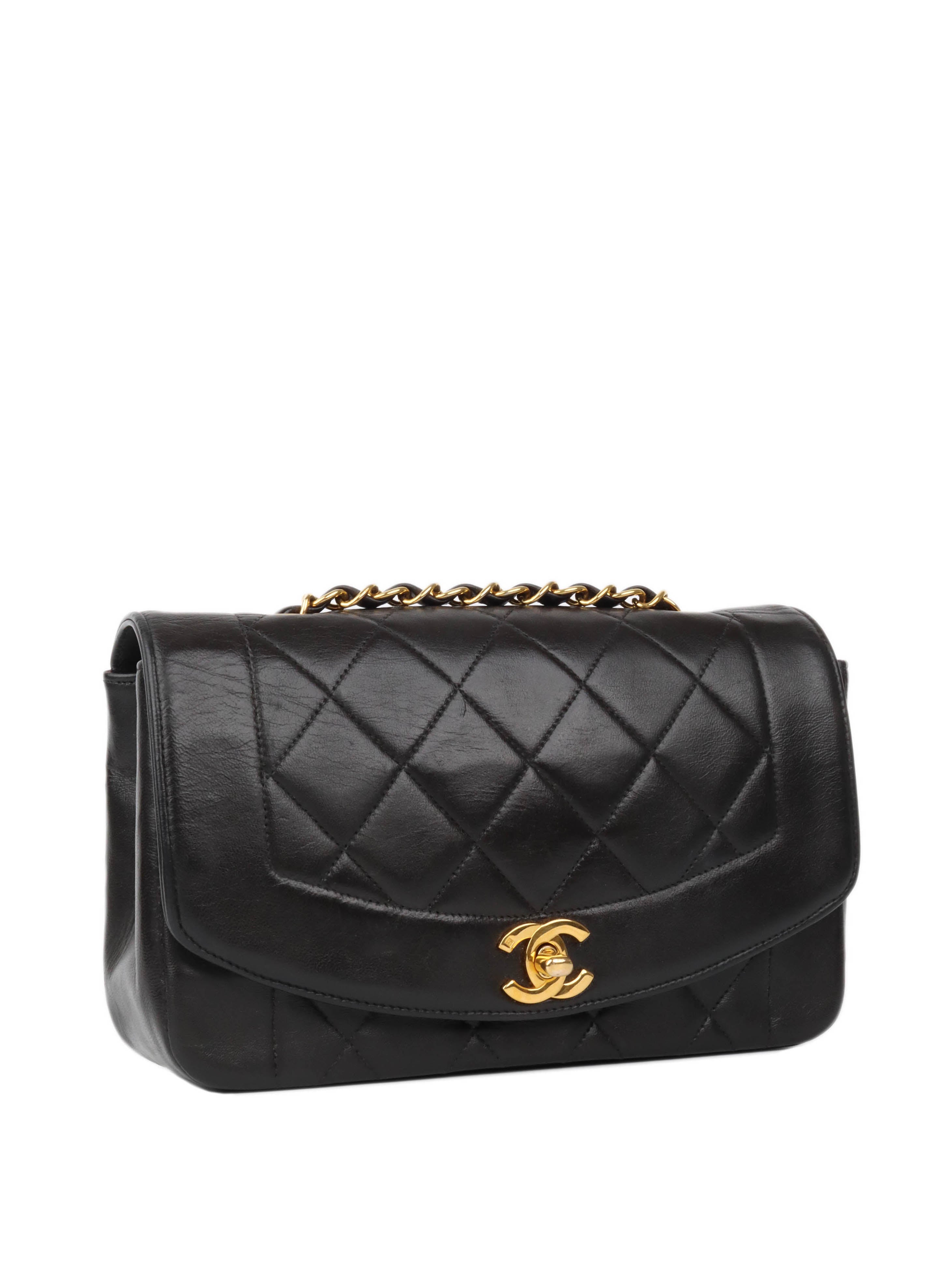 Vintage Chanel Diana Flap Bag in Black with 24K Gold Hardware - Luxury Designer Handbag for Women, Perfect for Evening Events & Special Occasions