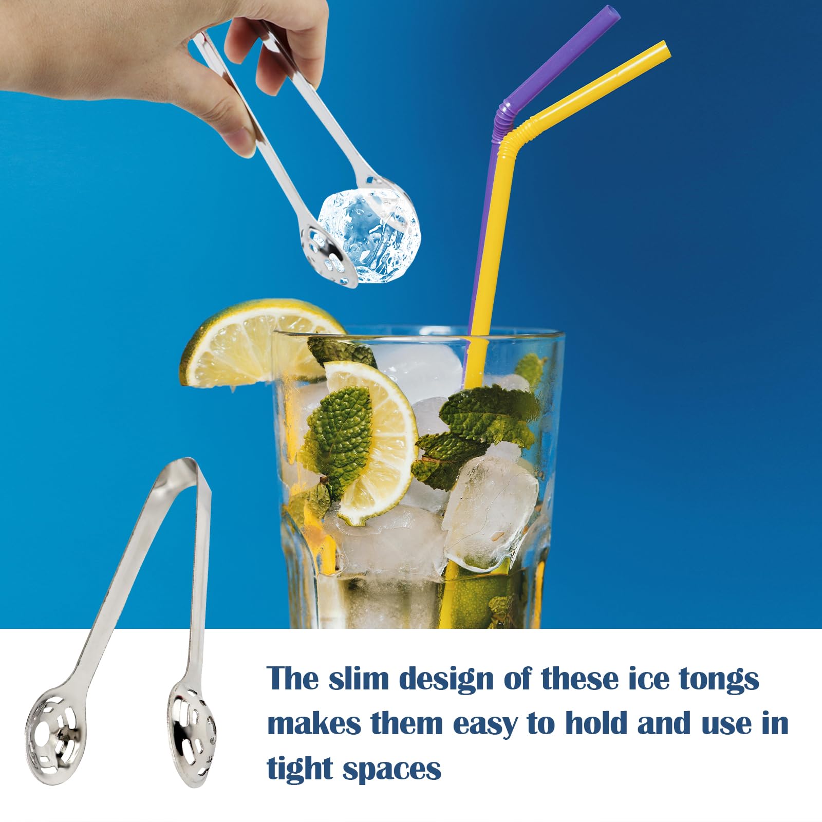 Stainless Steel Whiskey Ice Cube Tongs - Reusable Metal Ice Ball & Sphere Tongs for Chilling Beverages, Cocktails, and Iced Tea - Perfect for Home Bars, Parties, and Gift Giving