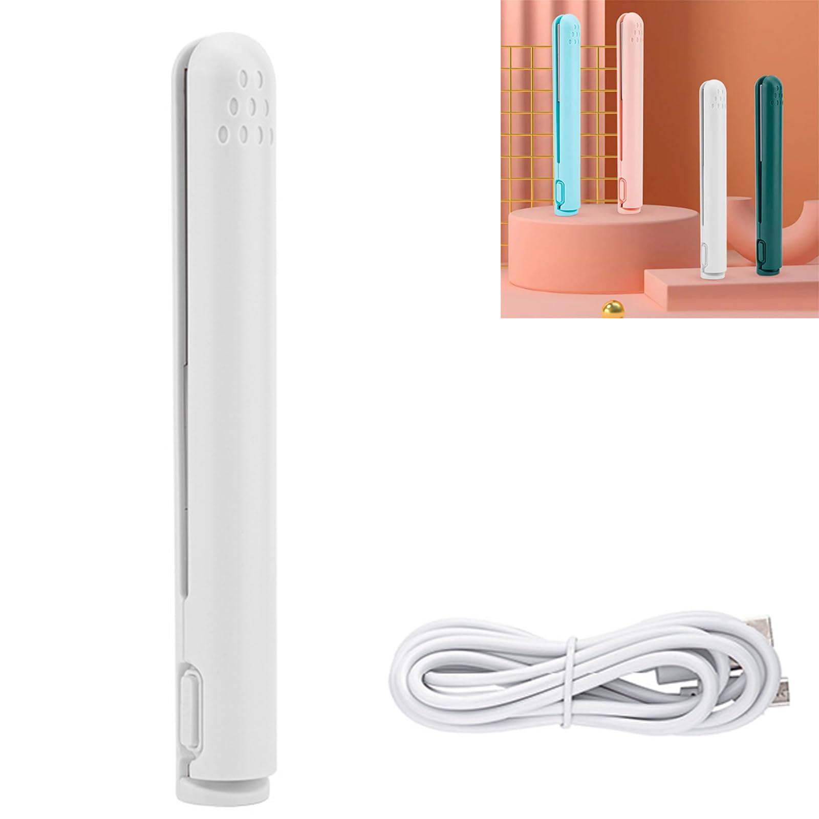 Mini Dual-Purpose Curling Iron & Straightener - 2-in-1 USB Rechargeable Ceramic Hair Styler for Travel, Home & Salon Use - Portable Hair Curler & Straightener (White)