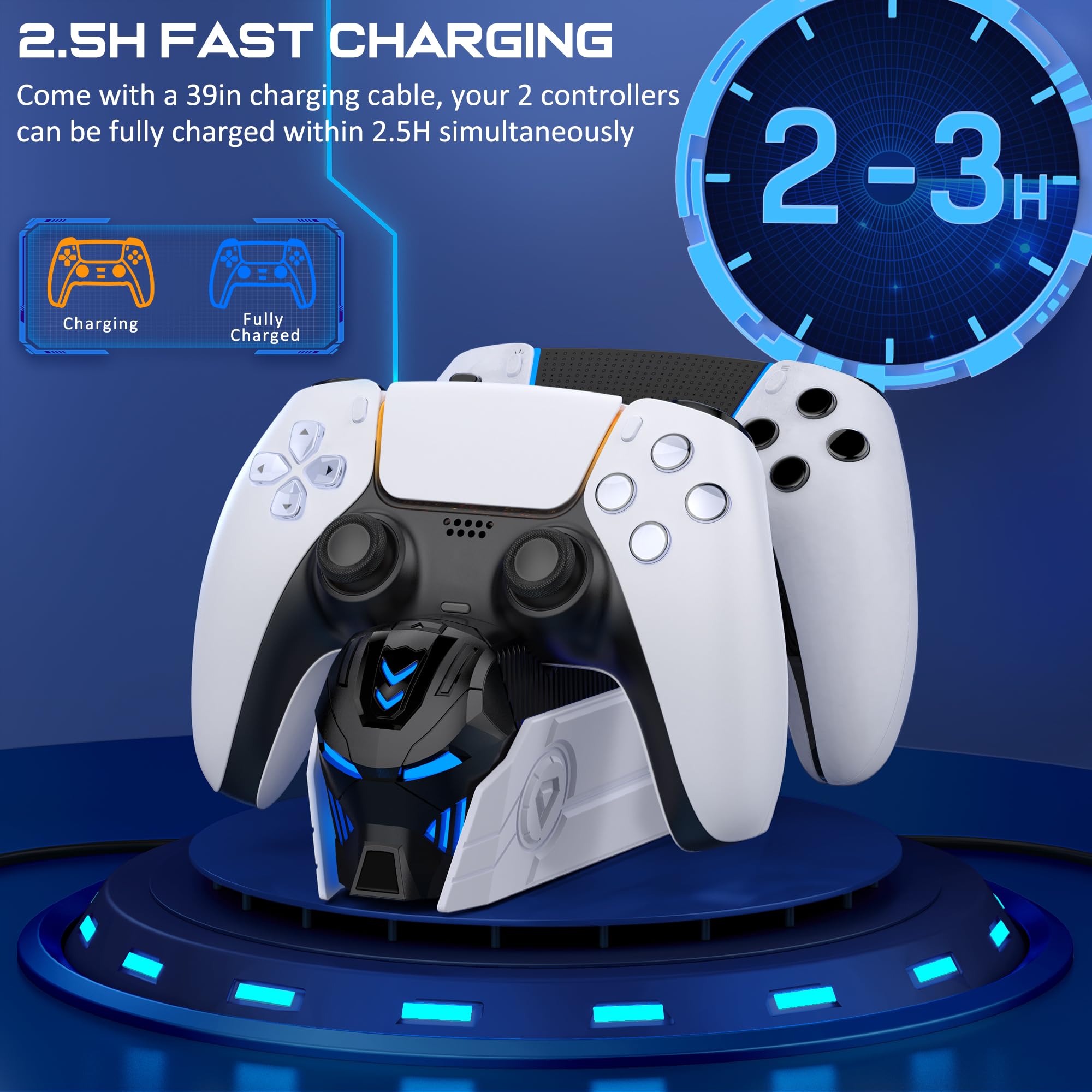 PS5 Controller Charging Station - Fast Dual Dock for DualSense/Edge with LED Light | Gaming Setup