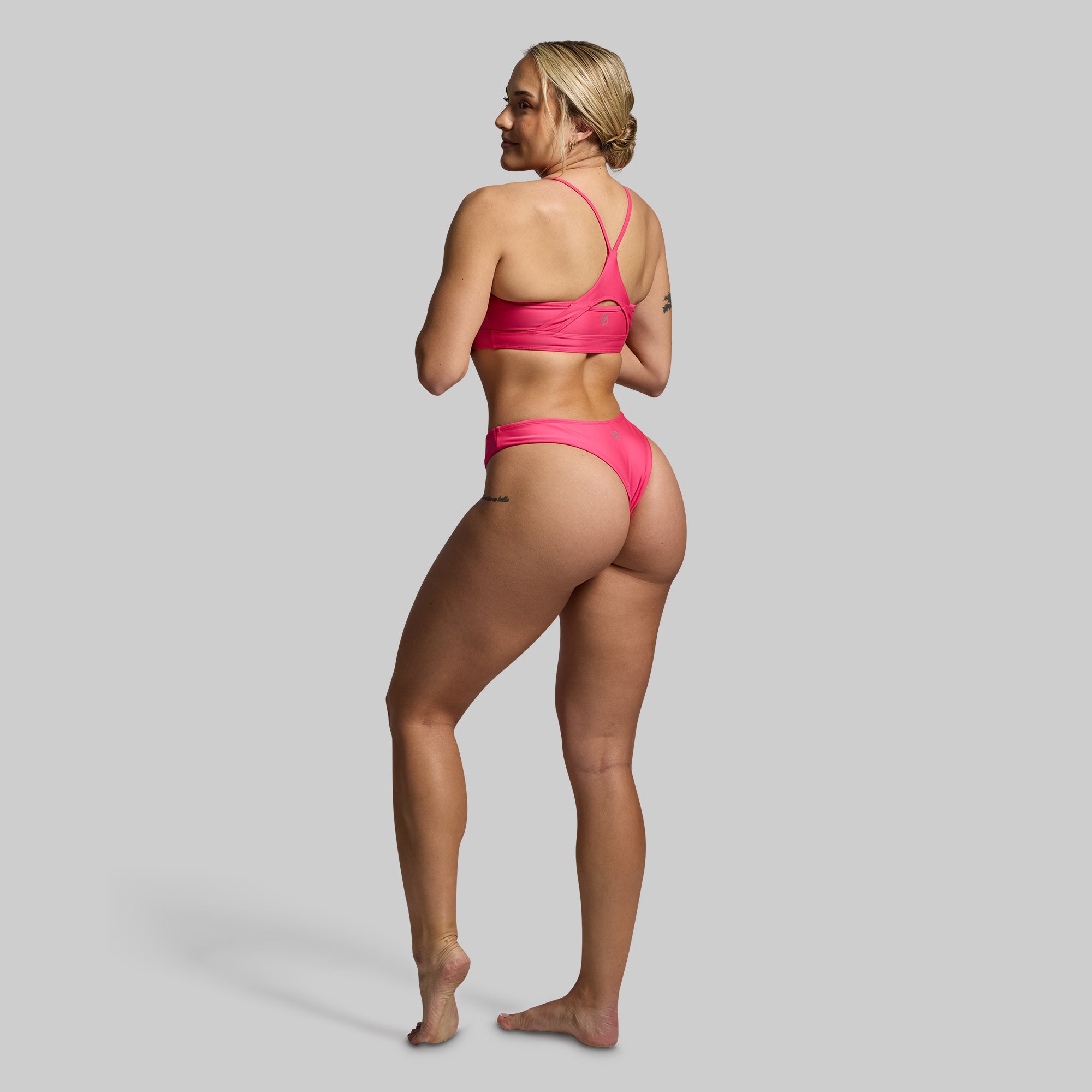 **Sun Seeker Cheeky Thong Bikini Bottom - Raspberry Sorbet Color, High Waisted Swimwear for Women, Perfect for Beach Vacations & Pool Parties**
