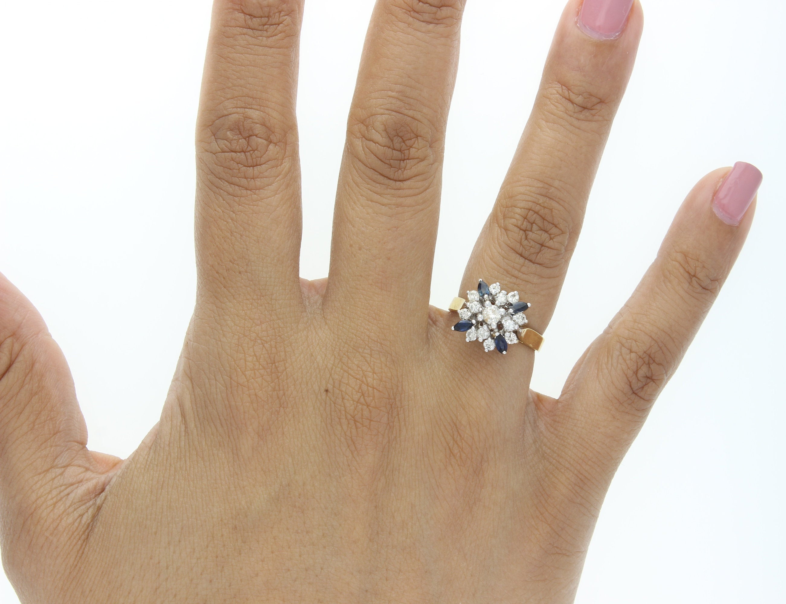 Diamond & Sapphire Flower Ring .75cttw 14K Yellow Gold - Elegant Jewelry for Women, Perfect for Weddings, Anniversaries & Special Occasions