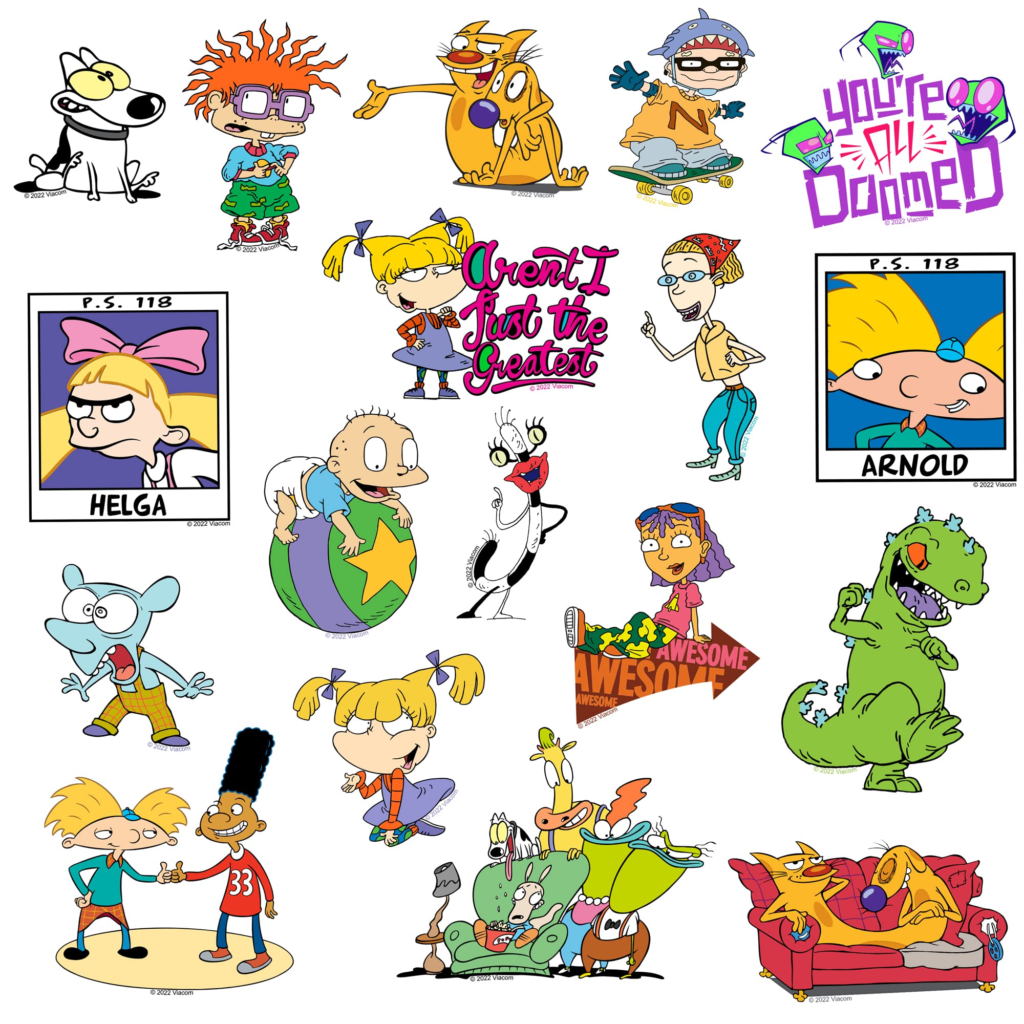 Nickelodeon 90's Nostalgic Sticker Pack - 50 Large Die-Cut Vinyl Stickers for Laptop, Water Bottle, Scrapbooking, Tablet & Skateboard - Indoor & Outdoor Decoration - Perfect for DIY Crafts, School Supplies & Gift Giving