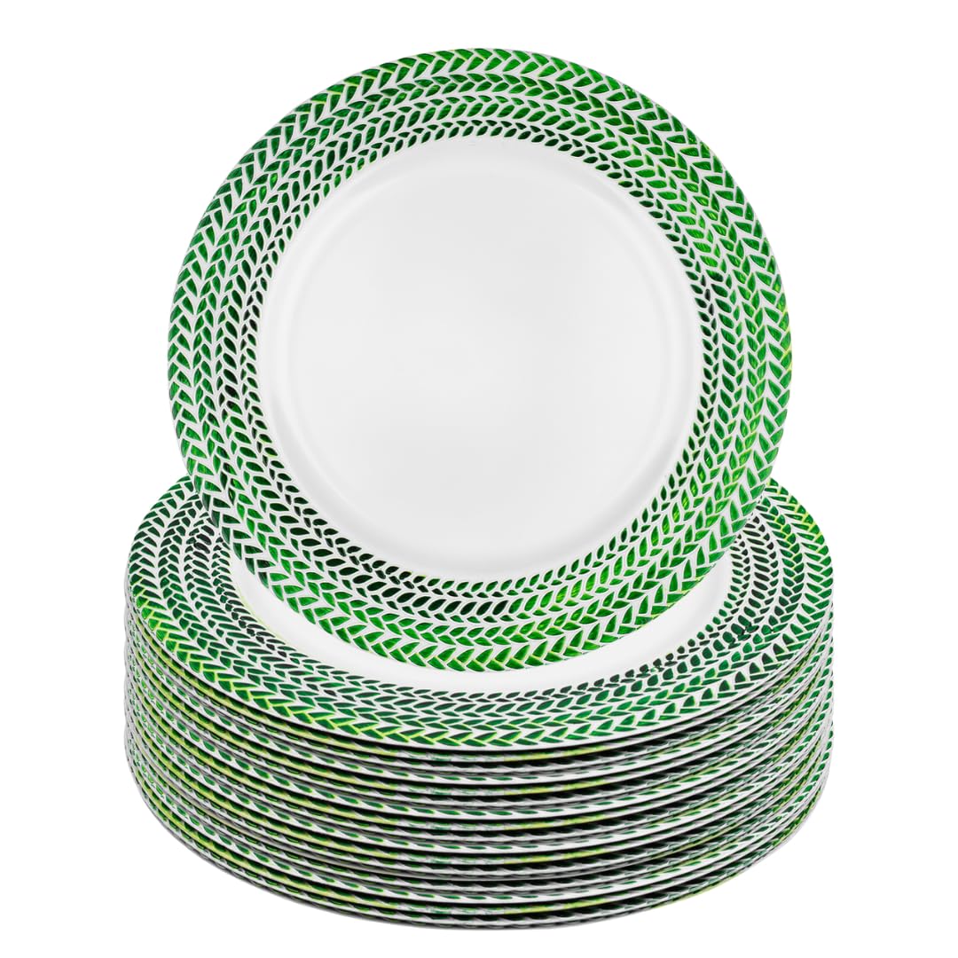Koyal Wholesale 12-Pack Greenery Leaf Charger Plates Set - Elegant Green Dinner Plate Chargers for Weddings, Easter Brunches & Spring Decor | Bulk Leaf-Shaped Tableware for Garden Parties & Special Occasions
