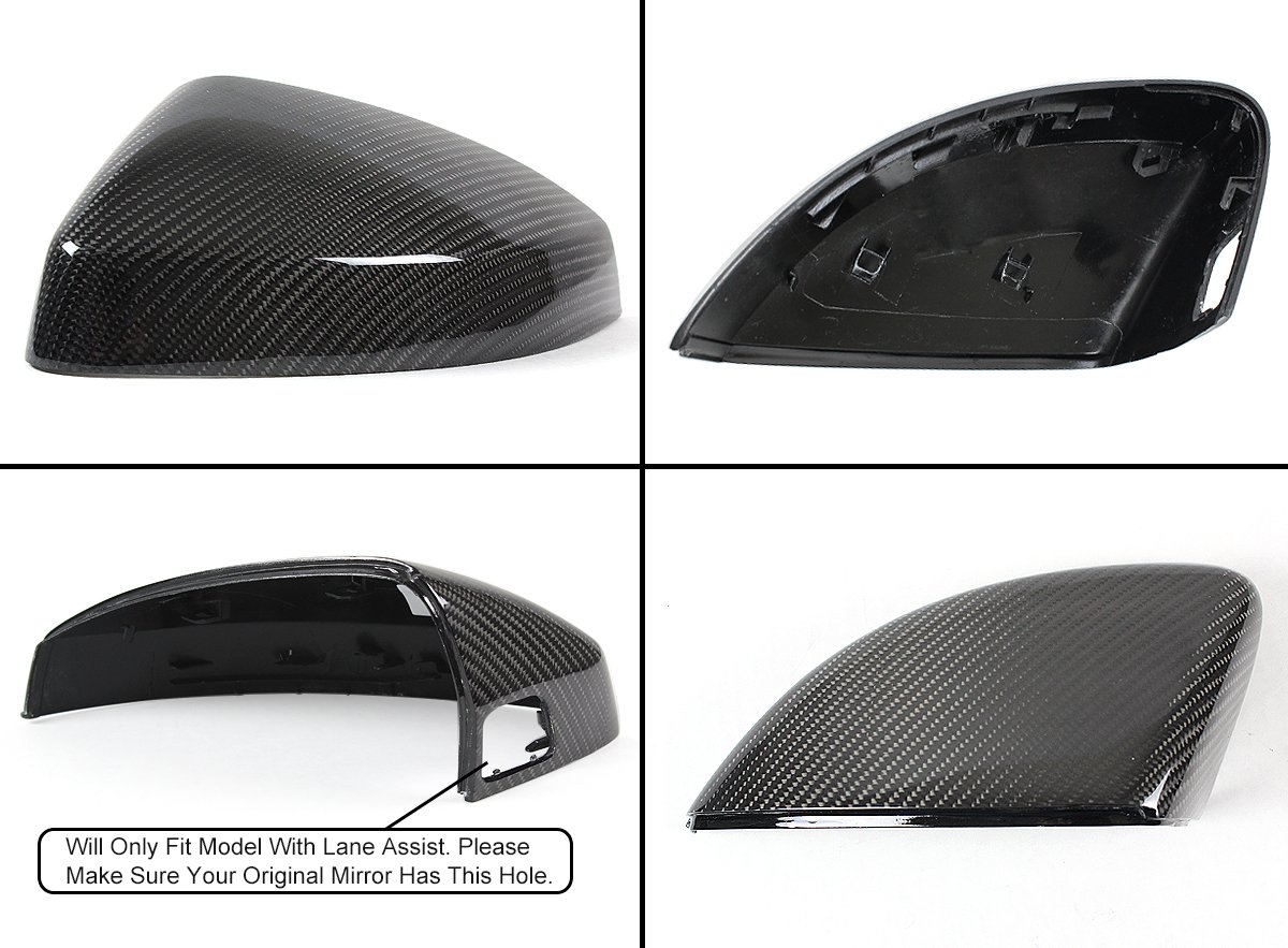 Carbon Fiber Mirror Covers for 2014-2020 Audi A3 S3 RS3 - Replacement Side Mirror Housing with Lane Assist - Lightweight & Durable Upgrade for Sporty Look (Perfect for Street Racing & Car Shows)