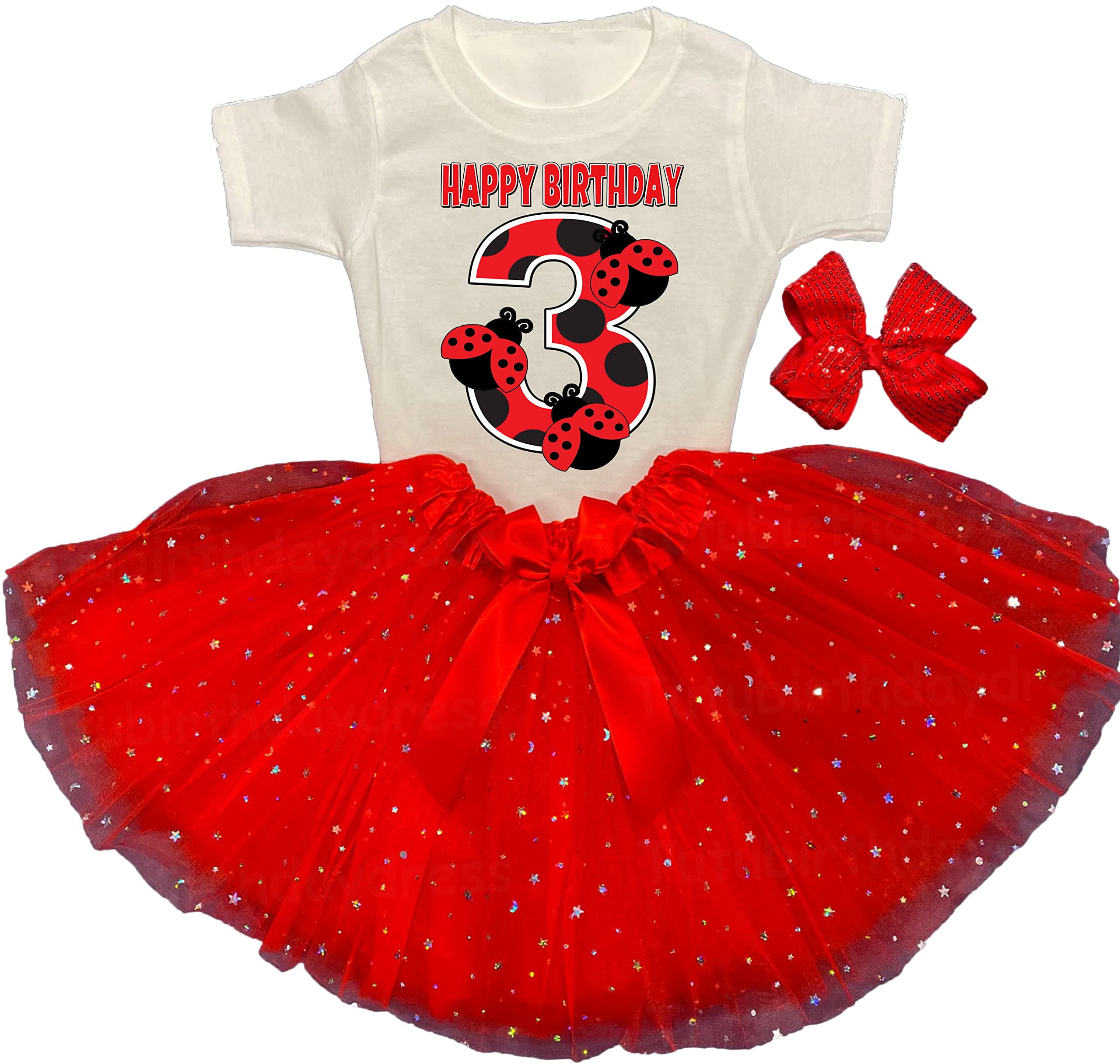 Personalized Red Ladybug Tutu Outfit & Birthday Shirt for Girls - 3rd Birthday Party Costume | Cute Lady Bug Theme Dress for Toddler Birthday Celebrations
