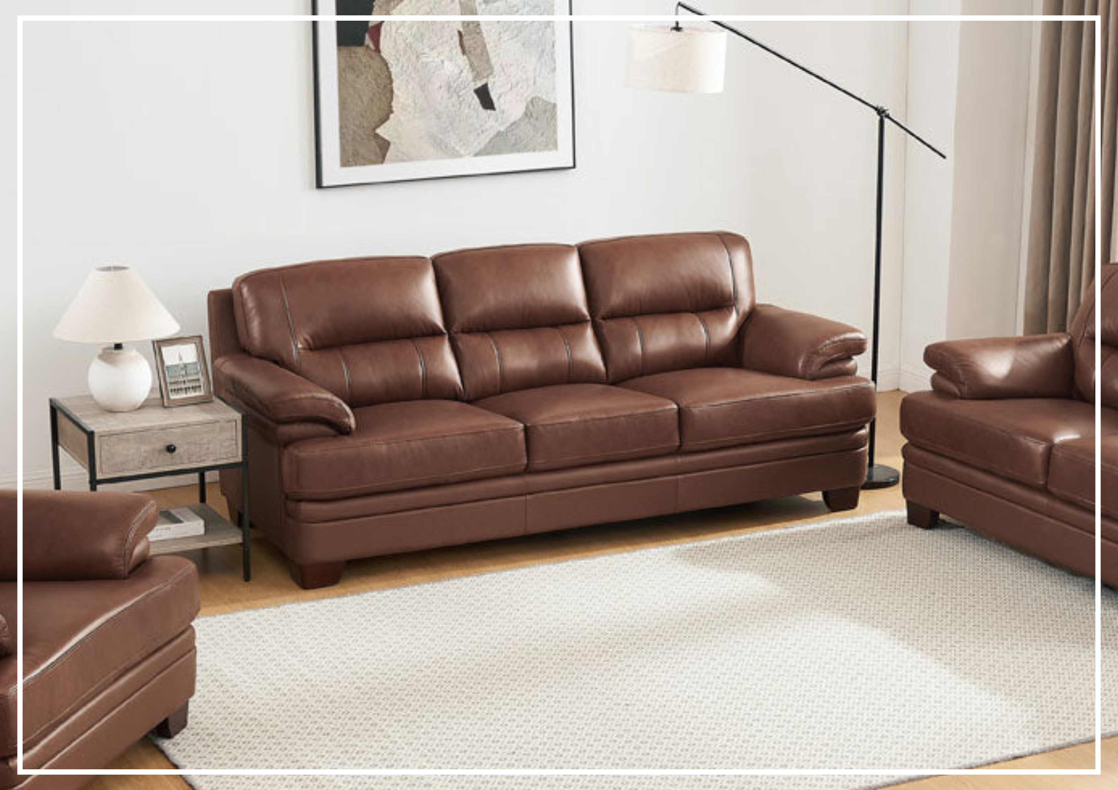 Hydeline Luxor Premium Leather 3-Seater Sofa with Cushion Arms - Modern Living Room Furniture for Home, Office & Lounge Comfort