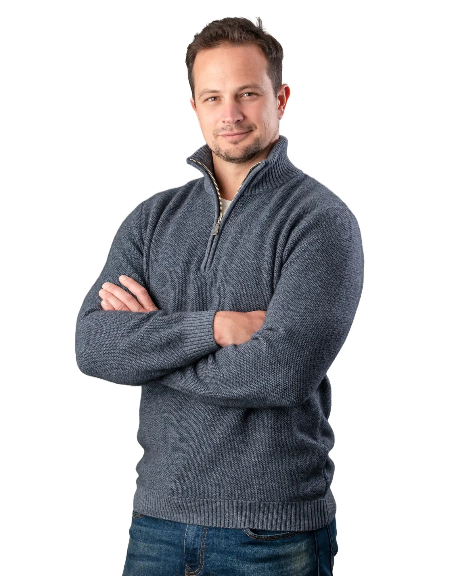 Sky Blue Textured Half Zip Sweater for Men - Comfortable Pullover with Stylish Knit Design - Perfect for Casual Wear, Outdoor Activities & Layering in Cool Weather