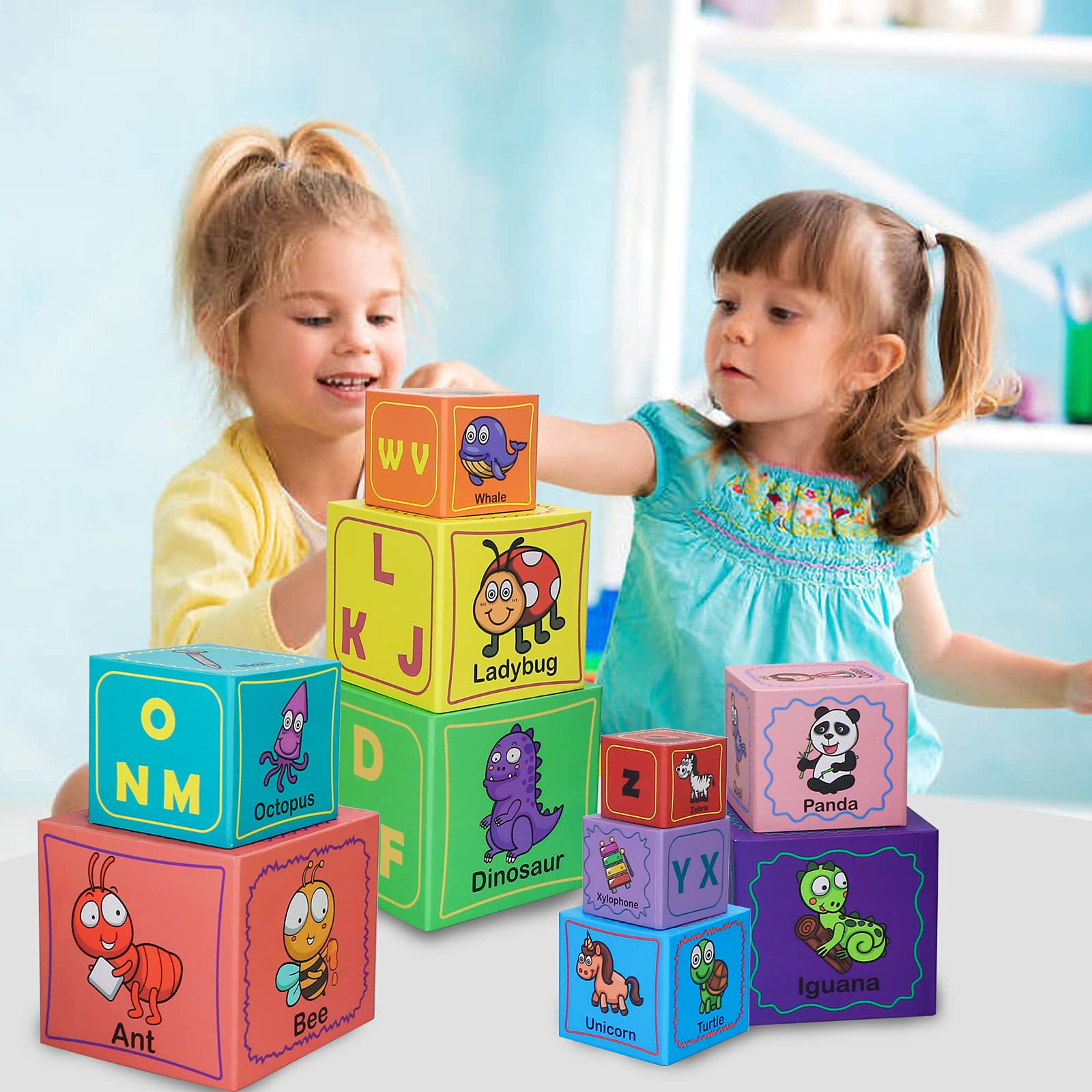 **Montessori Stacking & Nesting Blocks Set - ABC Alphabet, Animal Puzzle, Sorting & Stacking Educational Toys for Toddlers Ages 1-3 - Perfect for Early Learning, Playtime & Sensory Development**