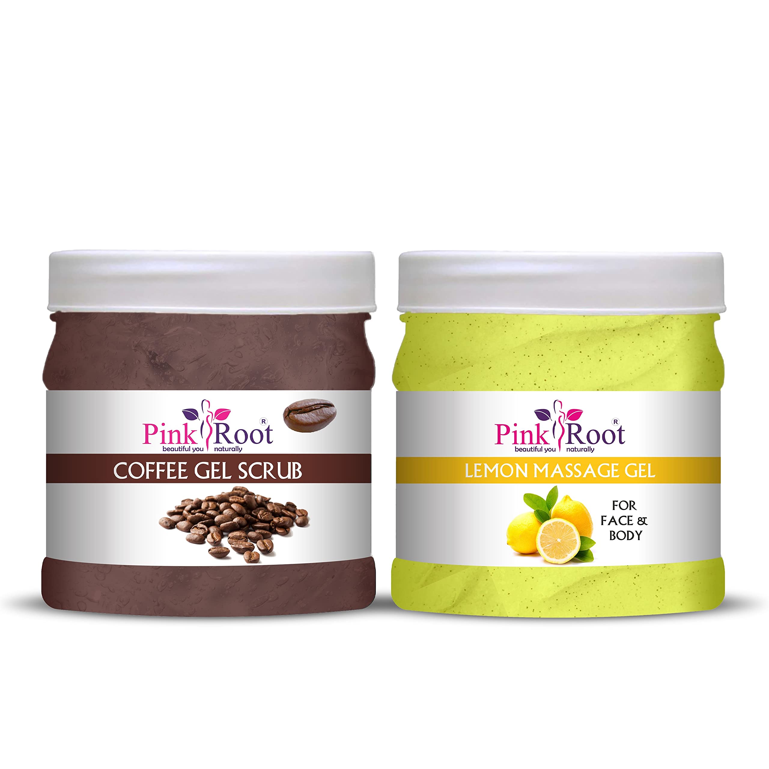 Pink Root Lemon Massage Gel & Coffee Scrub Set - 500ml Each for Relaxation & Exfoliation - Perfect for Spa Day, Body Care & Self-Care Routine