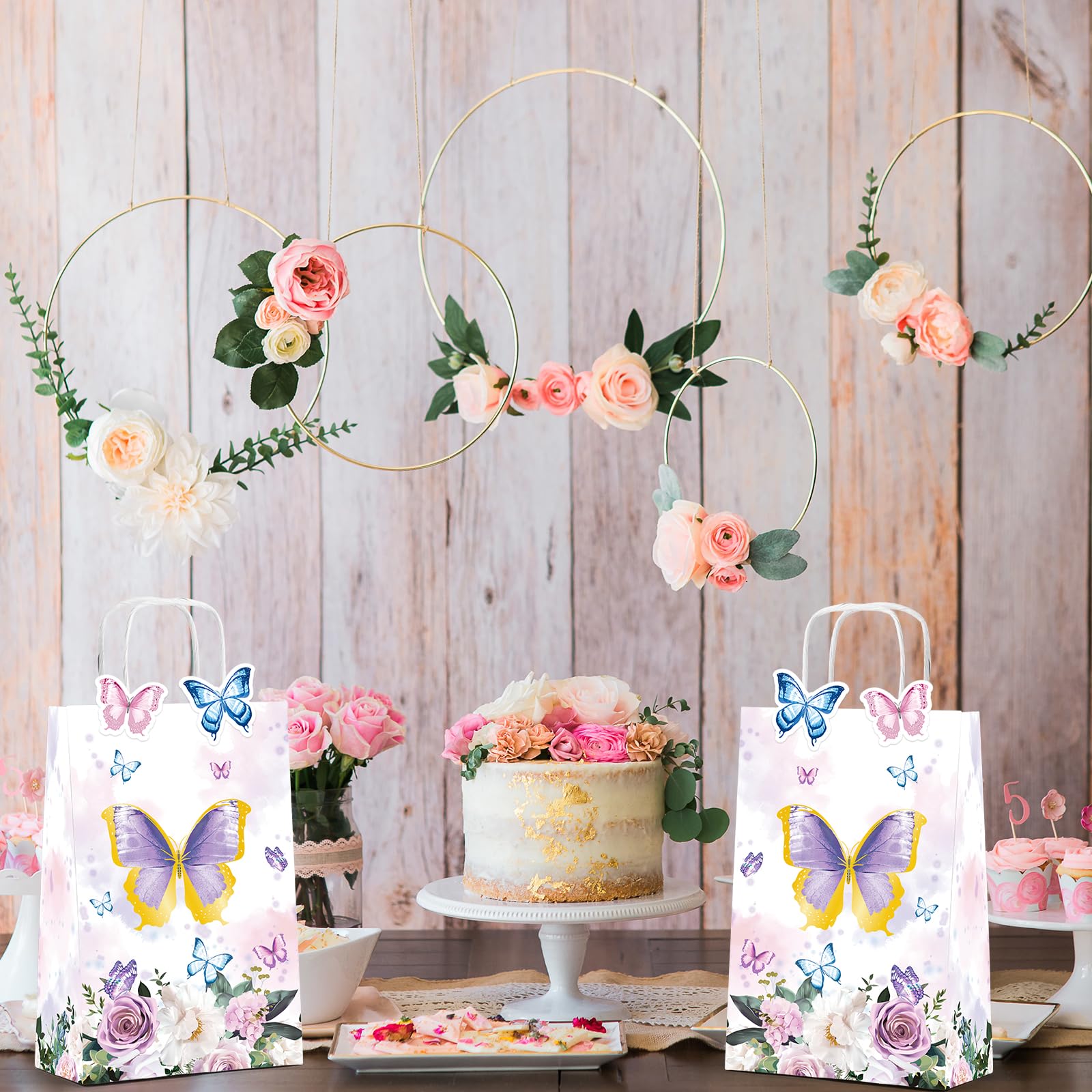 16-Piece Butterfly Candy Bags with Handles - Kraft Paper Goodie Bags for Wedding, Birthday Party & Baby Shower Favors - Perfect for Candy, Treats & Party Decorations
