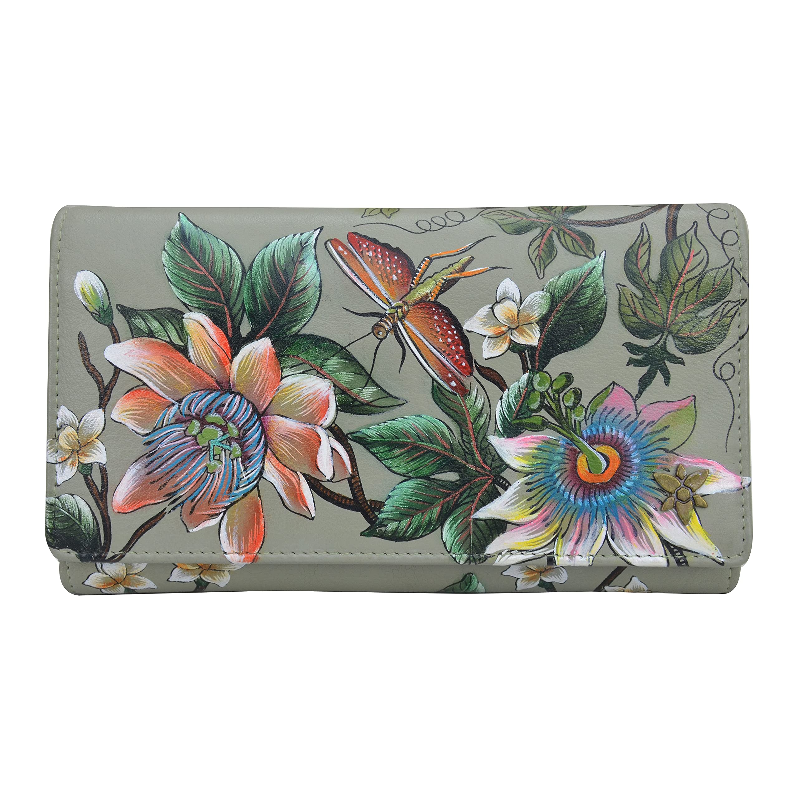 Anuschka Women's Original Hand-Painted Genuine Leather RFID Blocking Wallet - Stylish Three Fold Design for Credit Cards, Cash & ID - Perfect for Travel, Shopping & Everyday Use