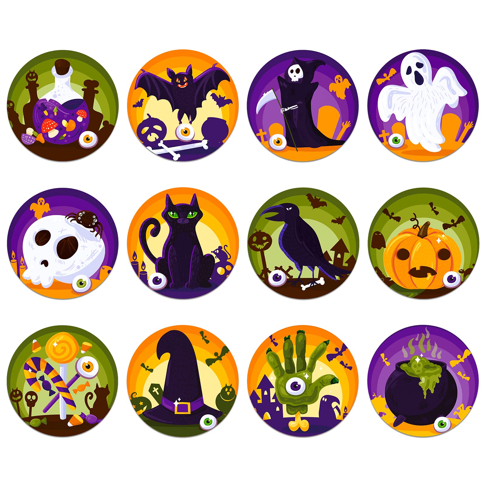 FLYAB Halloween Stickers - 36pcs Spooky Round Labels for Kids, Trick or Treat Party Favors, Goodie Bags & Classroom Rewards | Perfect for Halloween Decorations, Scrapbooking & DIY Crafts