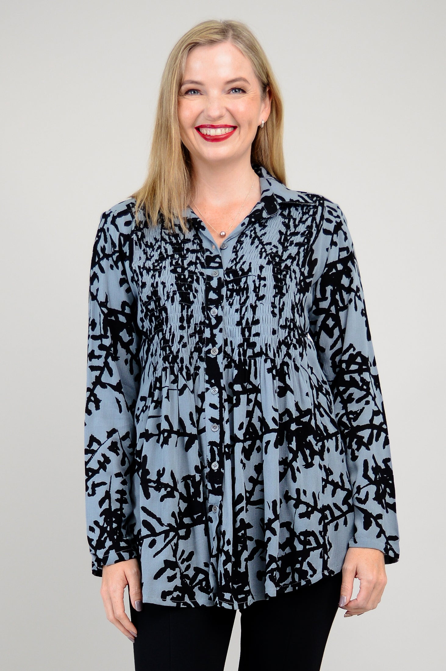 Cindy Long Sleeve Blouse with Lisbon Bloom Floral Print - Elegant Women's Top for Work, Office & Casual Wear
