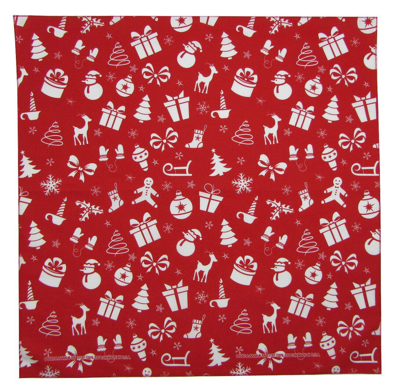 Christmas Holiday Medley Bandana - USA Made Red Festive Scarf for Holiday Parties, Gifts & Decorations