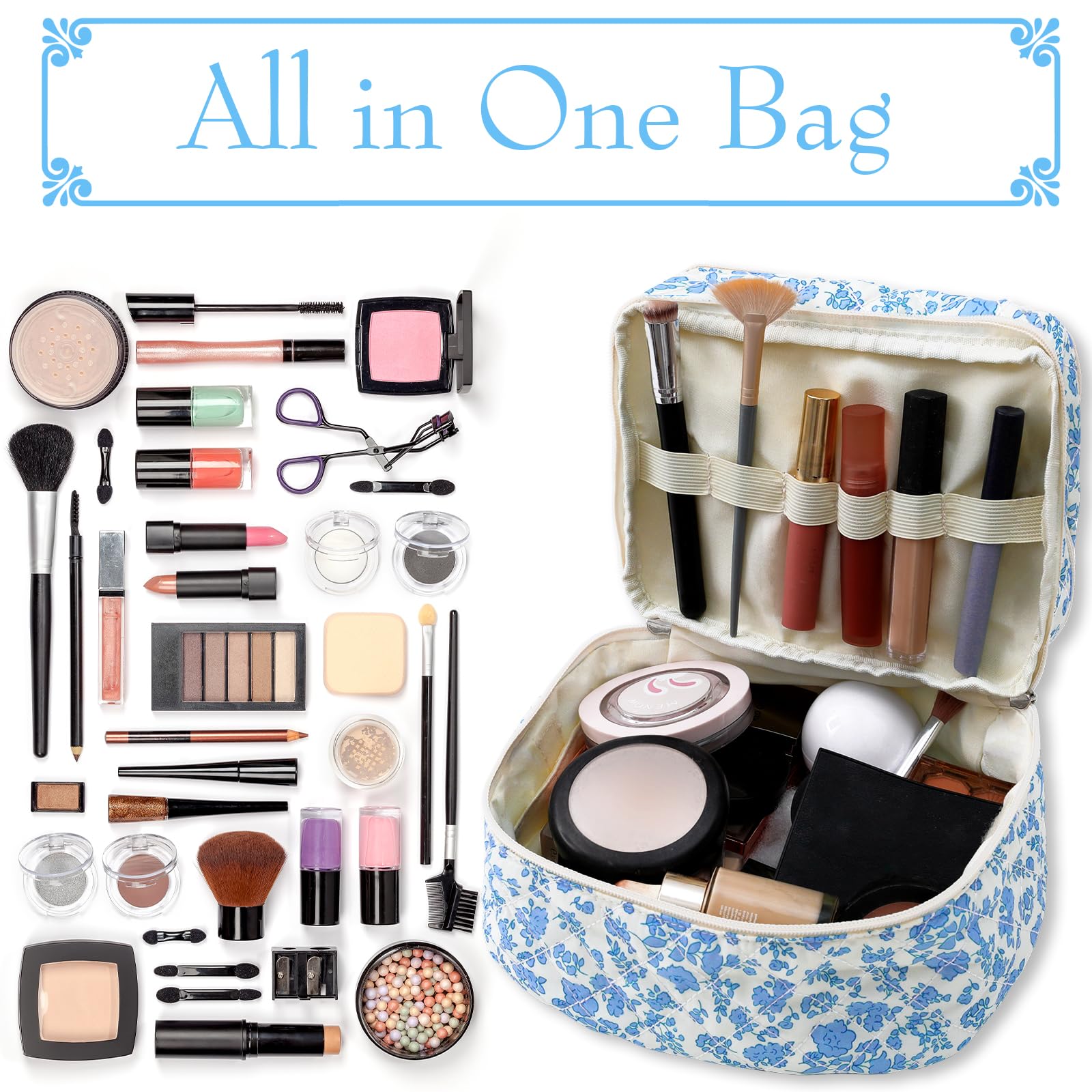 Coquette Double Layer Floral Makeup Bag with Compartments for Women | Travel Cosmetic Organizer | Perfect for Daily Use & Vacation Essentials