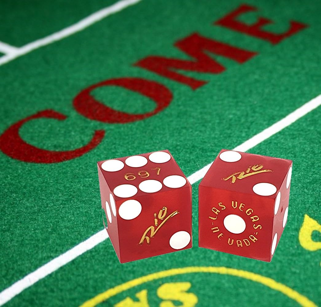 19mm Professional Craps Dice Pair with Matching Serial Numbers - Authentic Las Vegas Casino Table-Played Dice (Rio Red Frosted) for Casino Games, Gambling, and Home Entertainment
