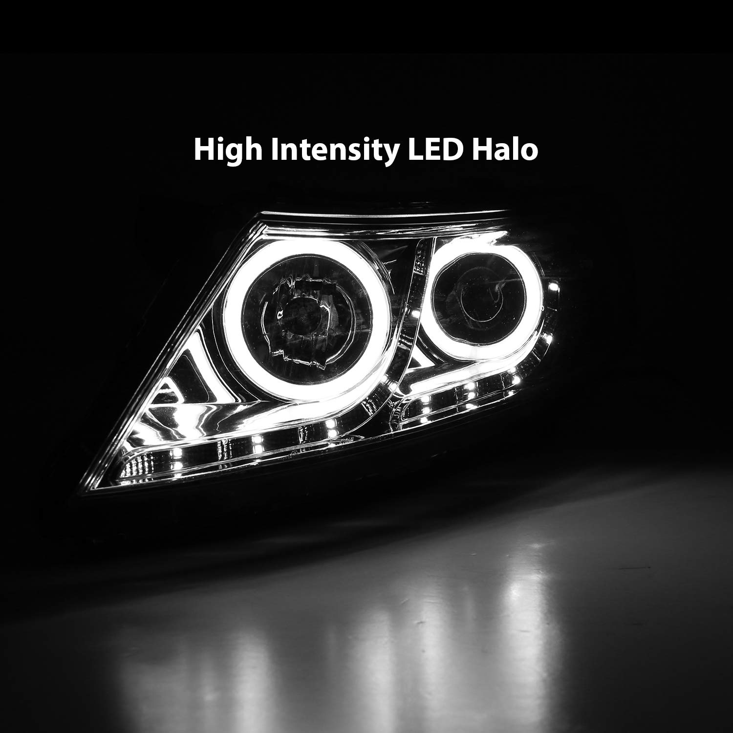 2011-2015 Kia Optima LED Halo Projector Headlights - AmeriLite Xtreme Chrome Replacement Set (Driver & Passenger Side) - Upgrade for Night Driving & Enhanced Visibility