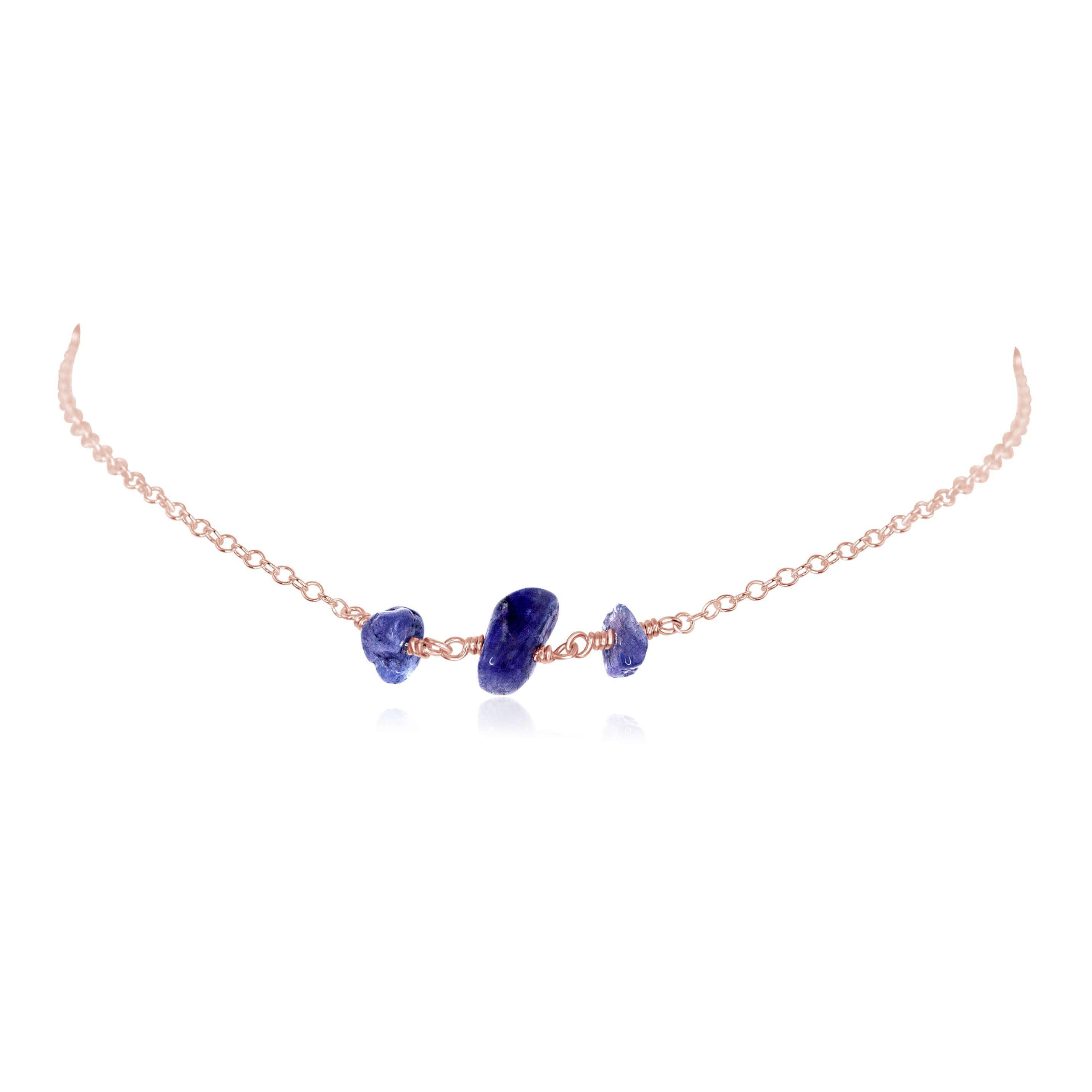 Tanzanite Beaded Chain Choker Necklace | Elegant Blue Gemstone Jewelry for Women | Perfect for Weddings, Parties & Special Occasions