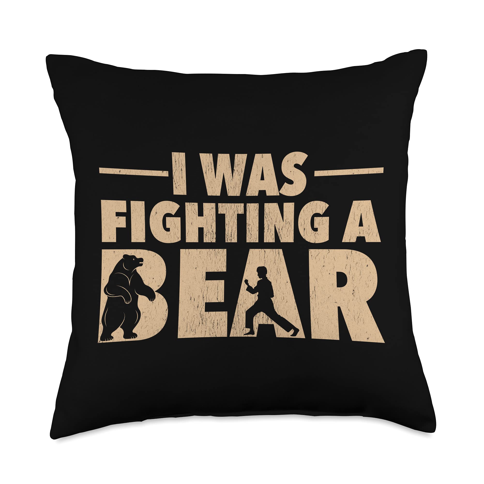 Funny 'I Was Fighting A Bear' Get Well Soon Throw Pillow - 18x18 Inch Multicolor Couch Decor for Injury Recovery Gifts & Humorous Home Decor
