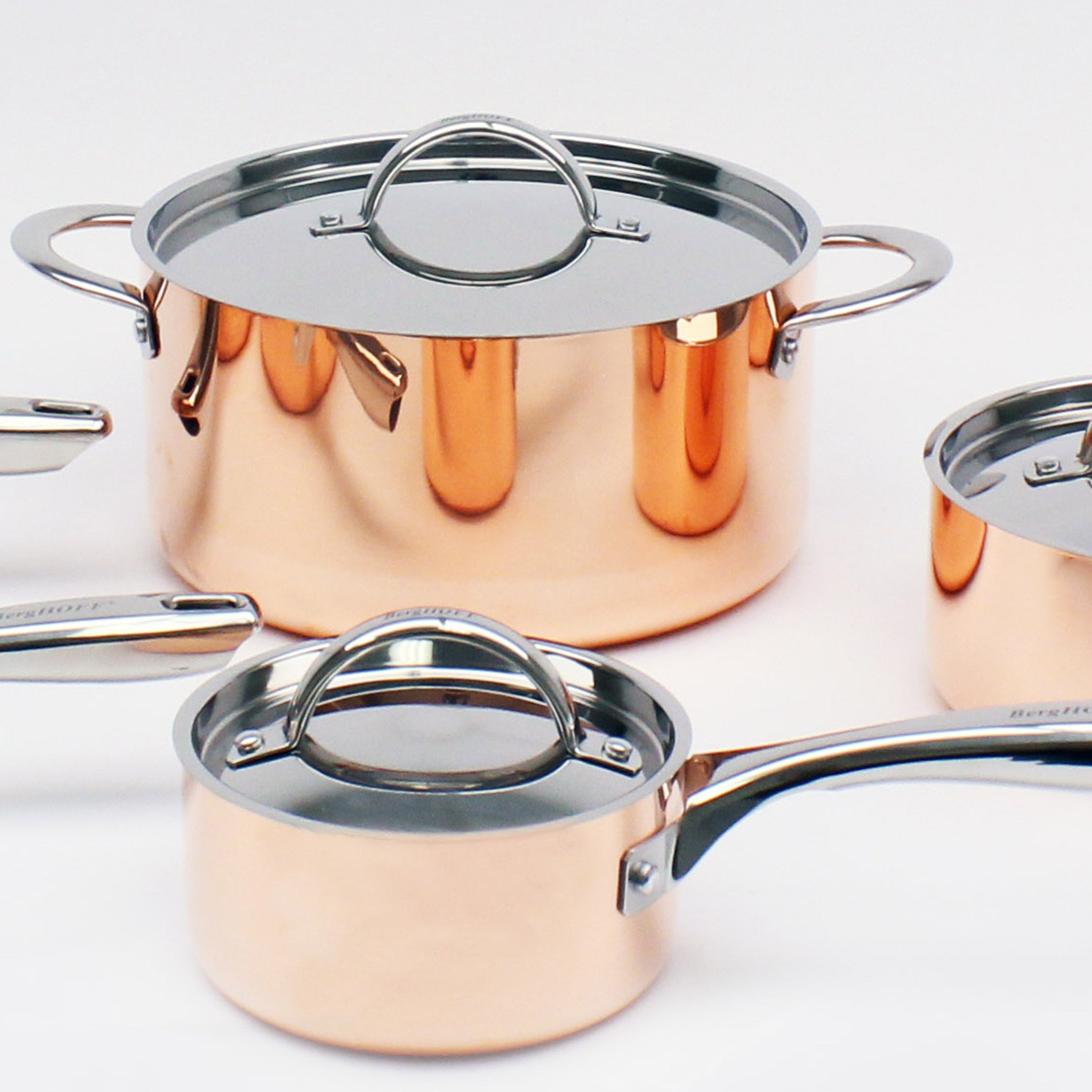 BergHOFF Vintage 6-Piece Tri-Ply Copper Cookware Set with Lids - Polished Stainless Steel Pots & Pans for Professional Cooking, Baking & Entertaining