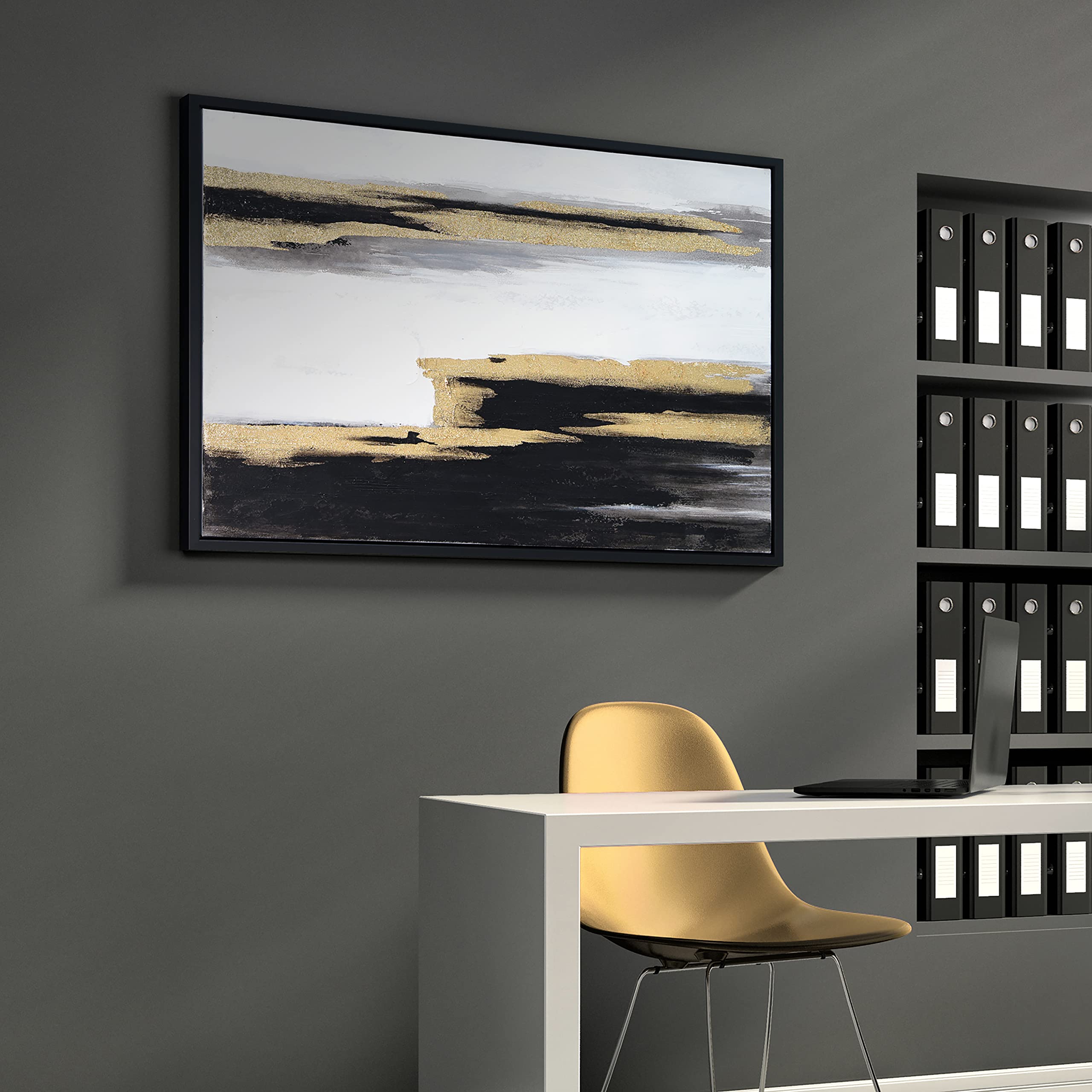 Martin Edwards Hand Painted Abstract Canvas Wall Art - Textured Black Framed Painting 40x30 Inches - Modern Home & Office Decor for Living Room, Bedroom or Gallery Display (Solemn Night Collection)