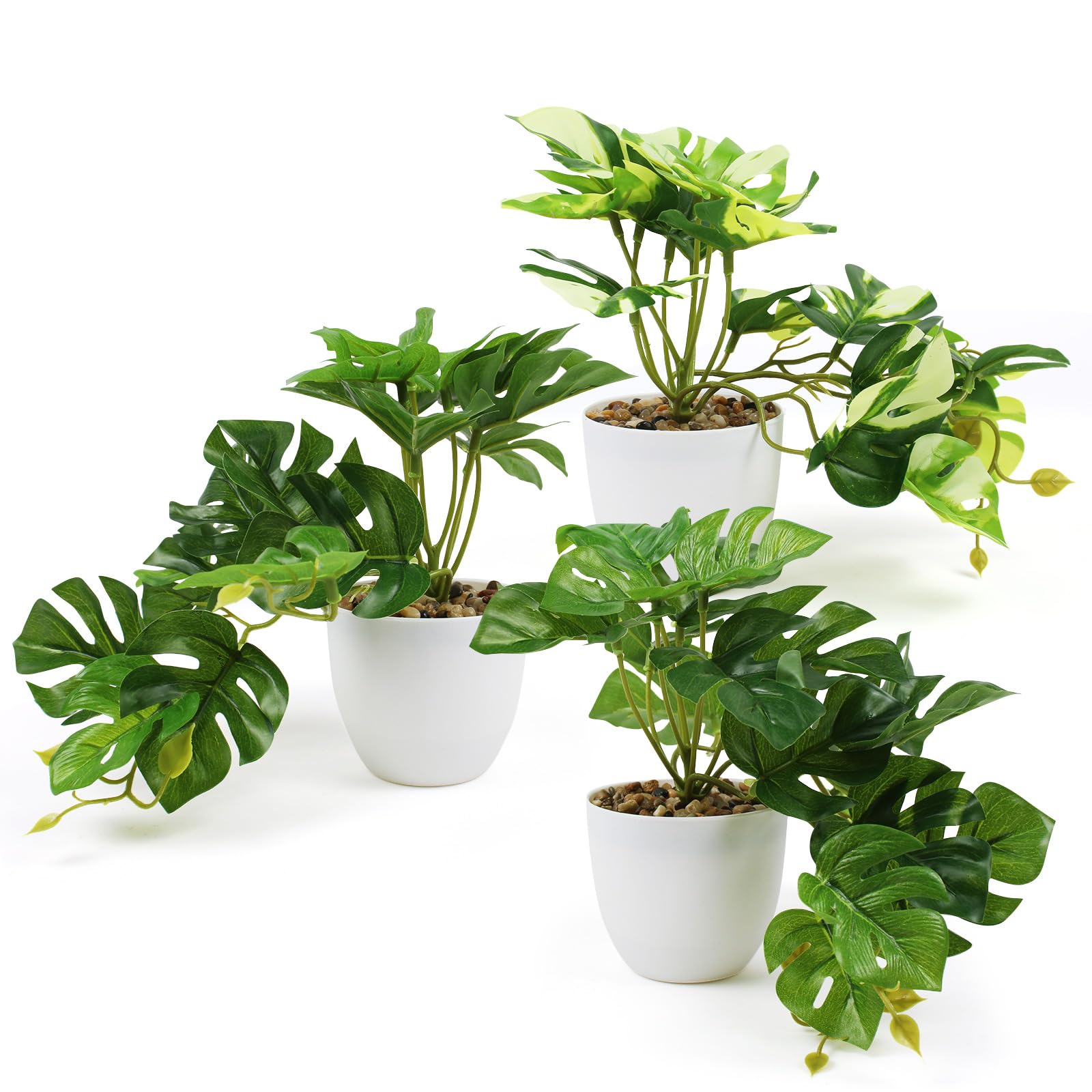 INSANYJ 3-Pack Artificial Monstera Plants in Pots - Realistic Fake Plastic Greenery for Indoor & Outdoor Decor - Perfect for Living Room, Bedroom, Office, Kitchen - Low Maintenance Home & Workspace Decoration