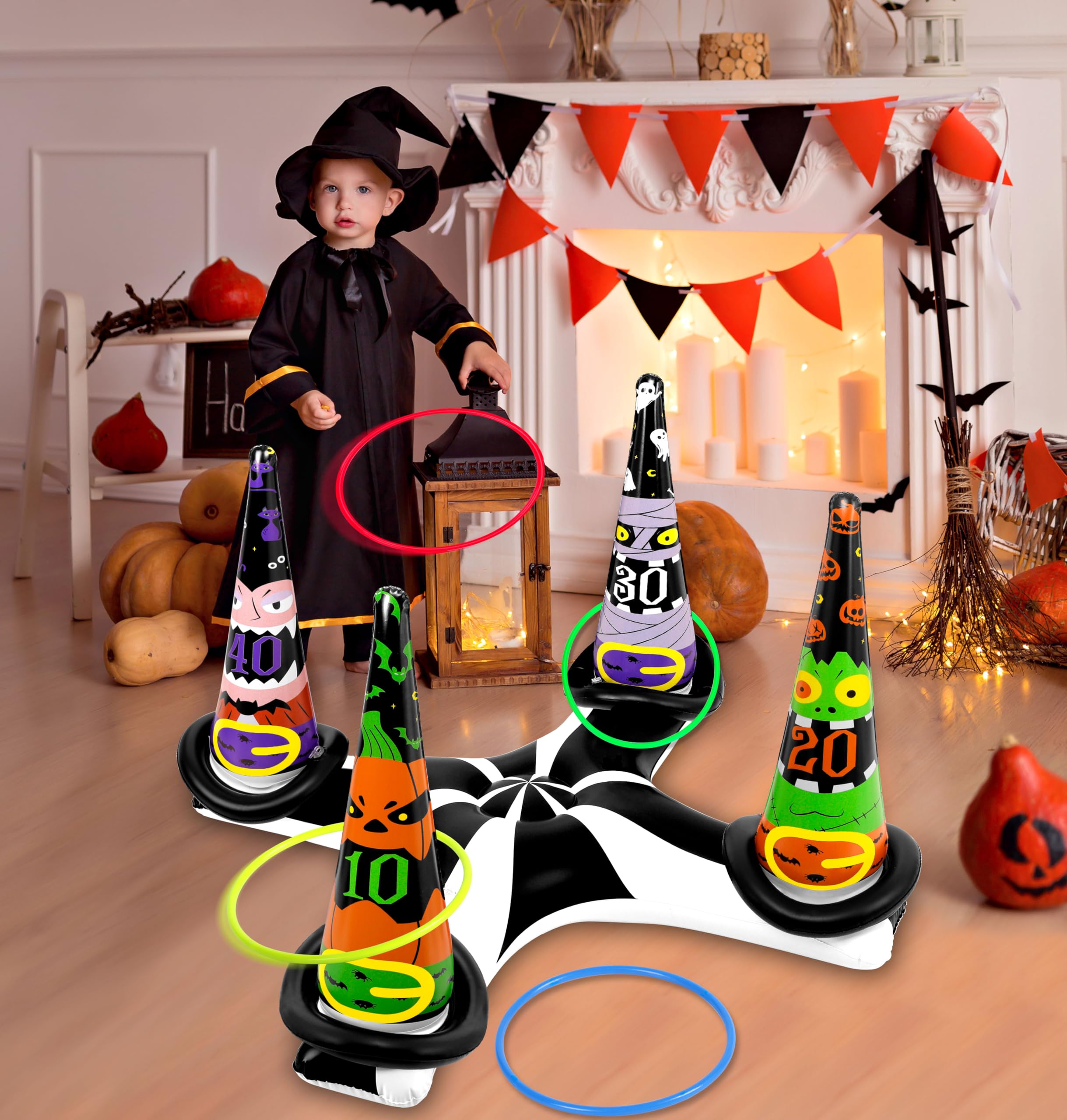 90Shine Inflatable Witch Hat Ring Toss Game for Halloween Party - Fun Indoor/Outdoor Game for Kids & Adults