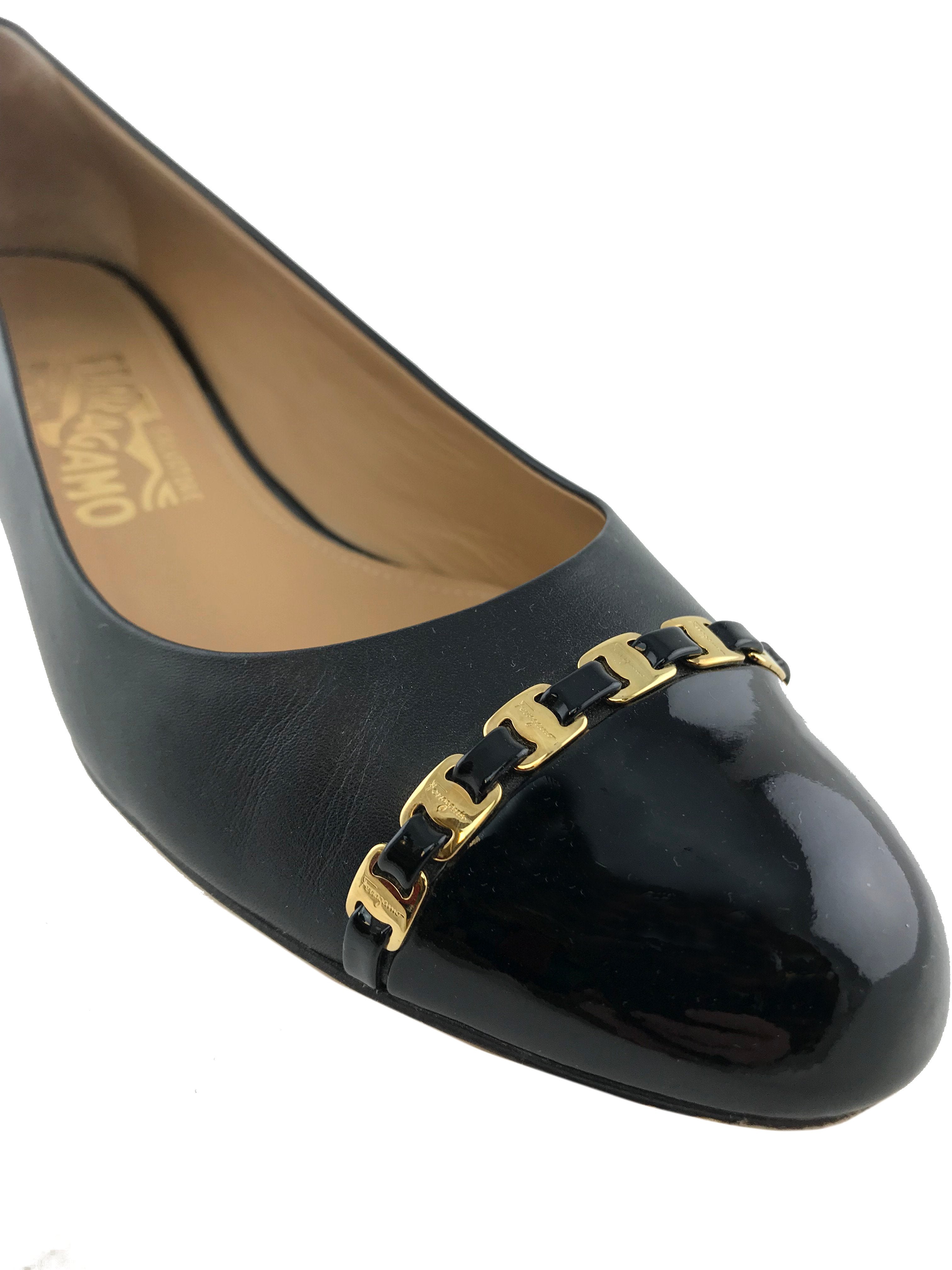 Salvatore Ferragamo Nana Cap Toe Chain Detail Pumps Women's Size 8 | Elegant Heels for Office, Party & Special Occasions