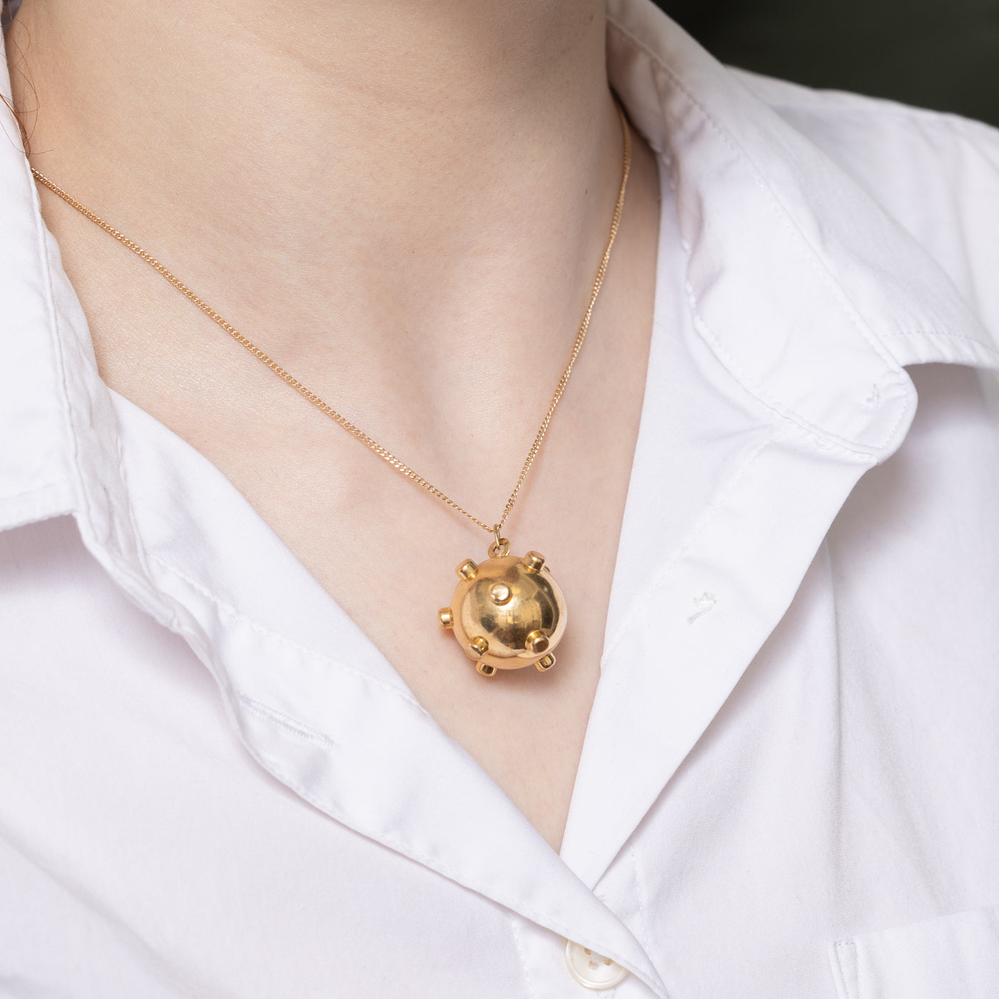 18K Yellow Gold Sea Mine Charm Pendant - Elegant Nautical Jewelry for Women - Perfect for Beach Vacations, Gifts & Everyday Wear