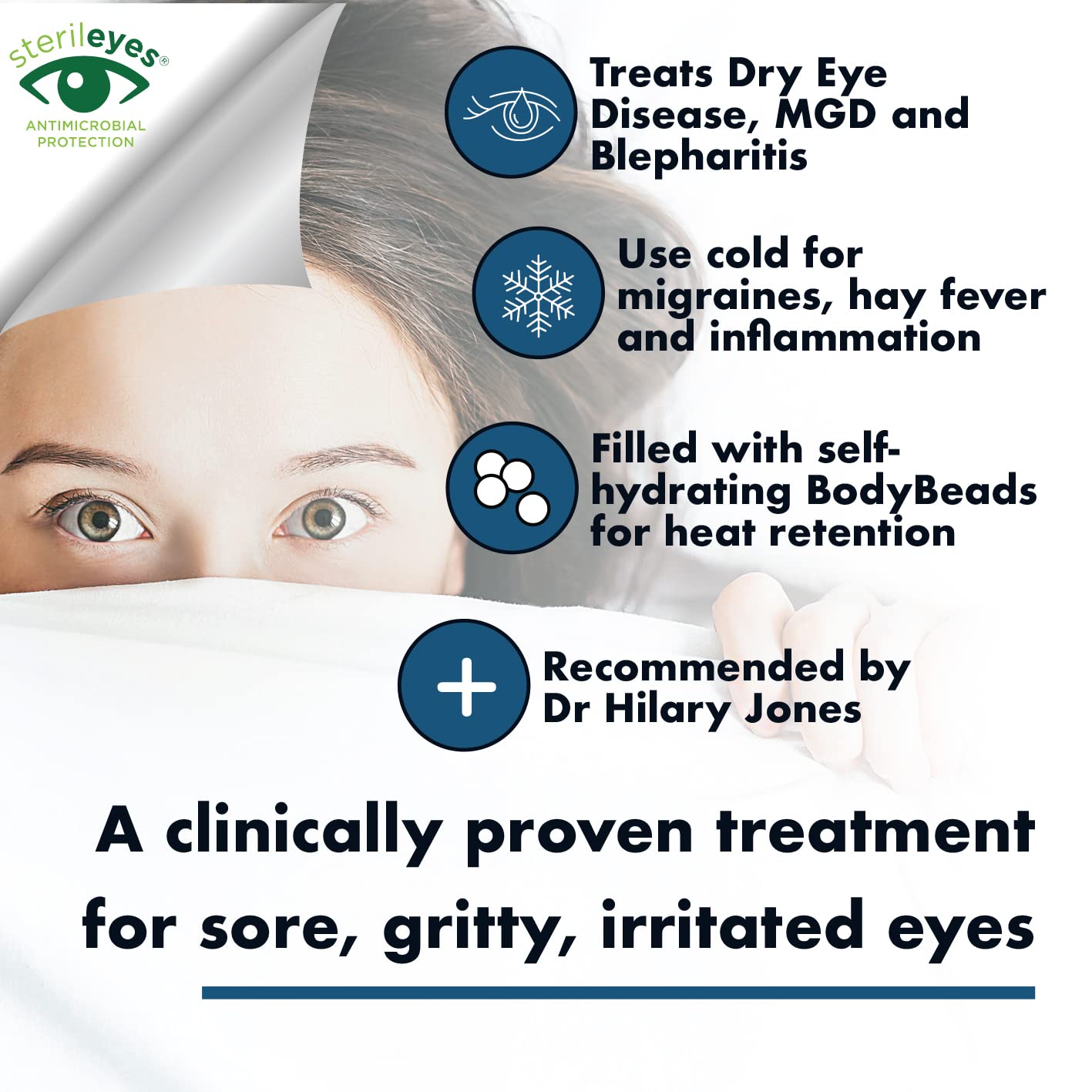 Premium Hot & Cold Eye Compress Mask with 20 Tea Tree Eyelid Wipes - Reusable Microwaveable Therapy for Dry Eyes, Blepharitis & MGD Relief - Doctor Recommended Eye Care Kit for Home & Travel Use