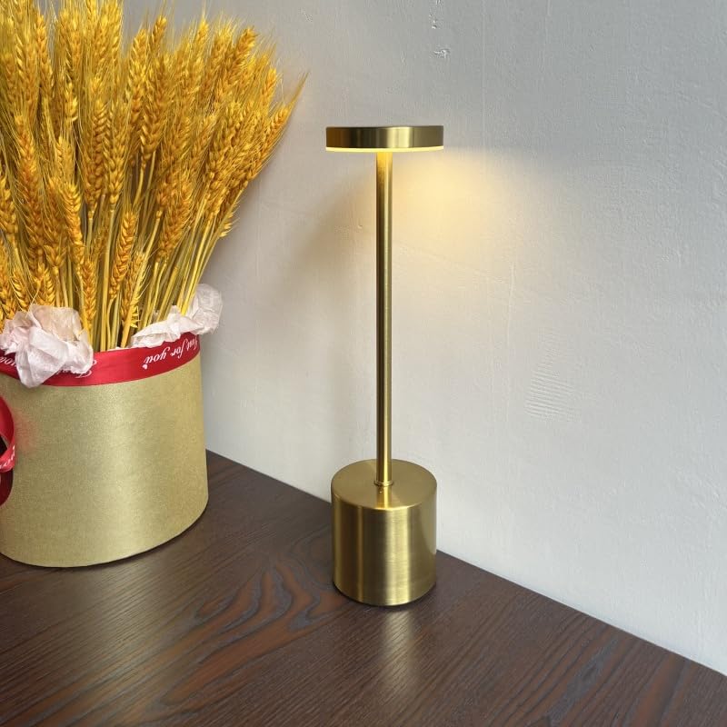 Modern Aluminum LED Dimmable Table Lamp - USB Rechargeable Battery Portable Desk Light for Restaurant, Hotel, Bar & Dining Room - Gold Finish | Perfect for Ambiance Lighting & Home Office Workspace